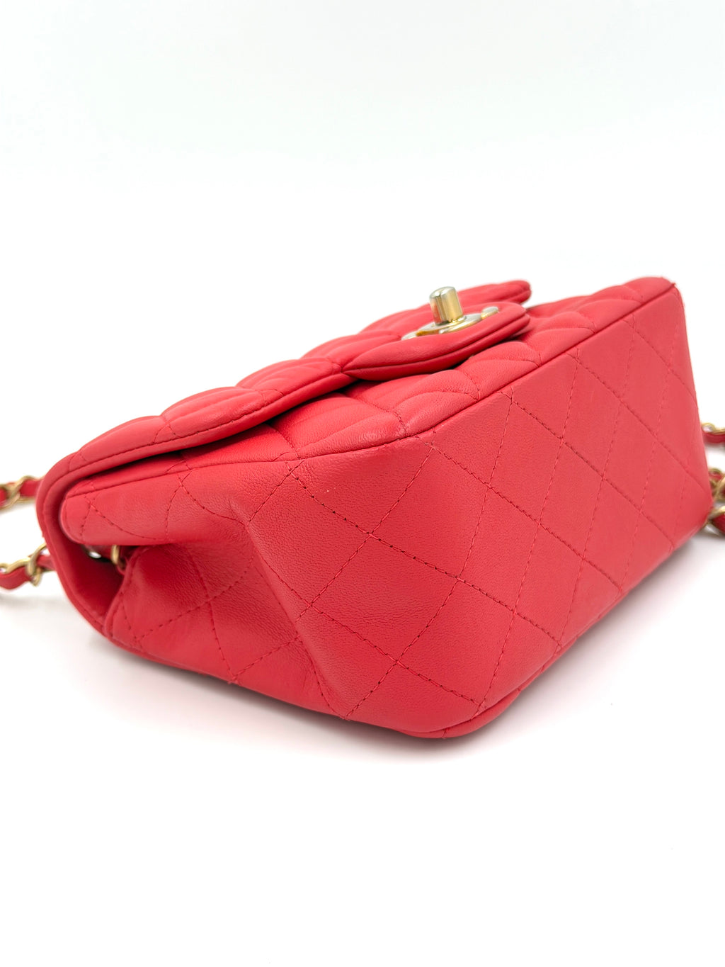 Pre-Owned Chanel Red Quilted Lambskin Leather Classic Square Mini Flap Bag - Authenticated