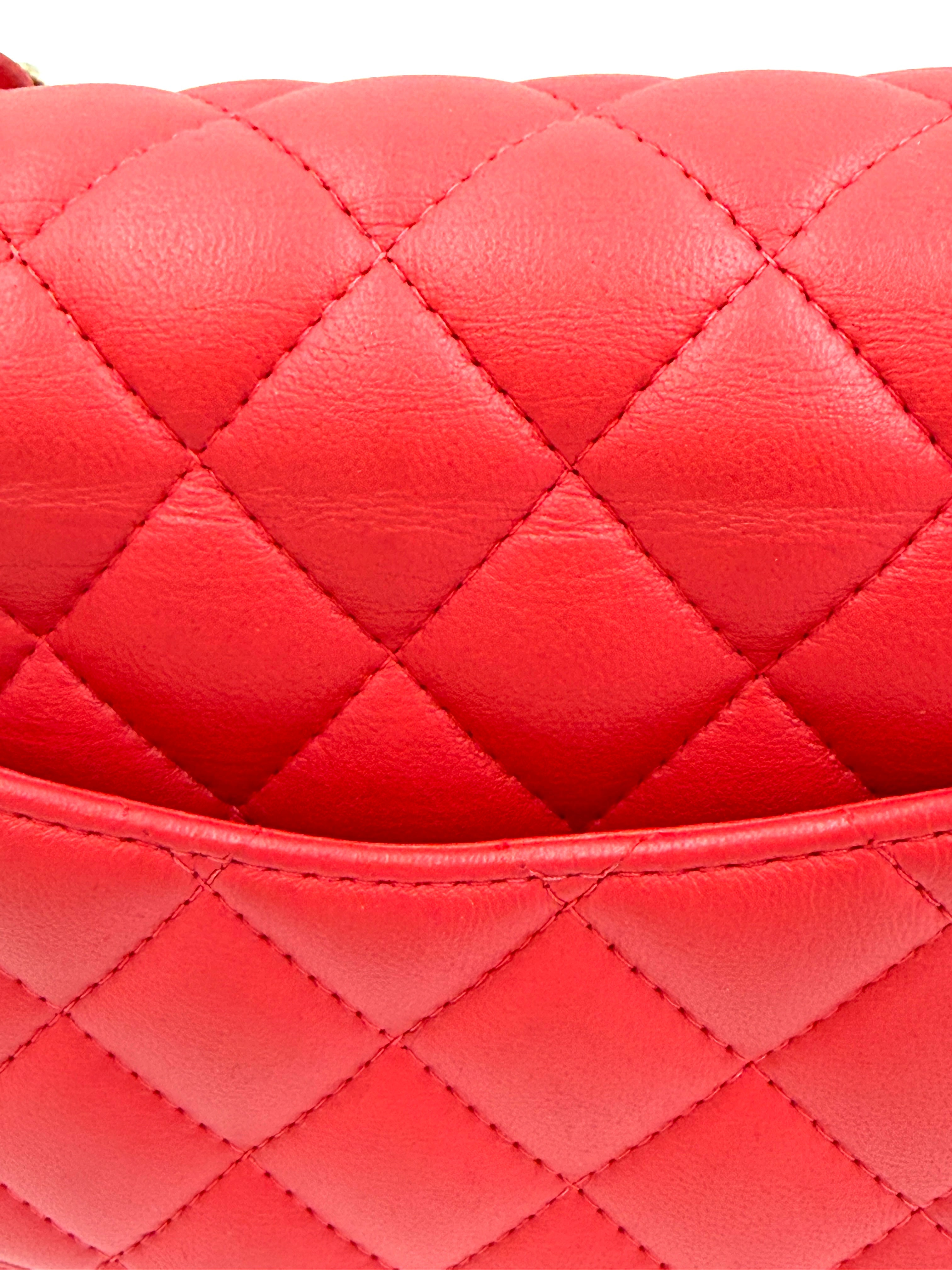Pre-Owned Chanel Red Quilted Lambskin Leather Classic Square Mini Flap Bag - Authenticated