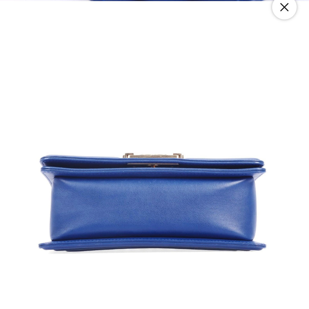 Pre-Owned Chanel Chevron Blue Boy Bag with Gold Hardware Small - Authenticated