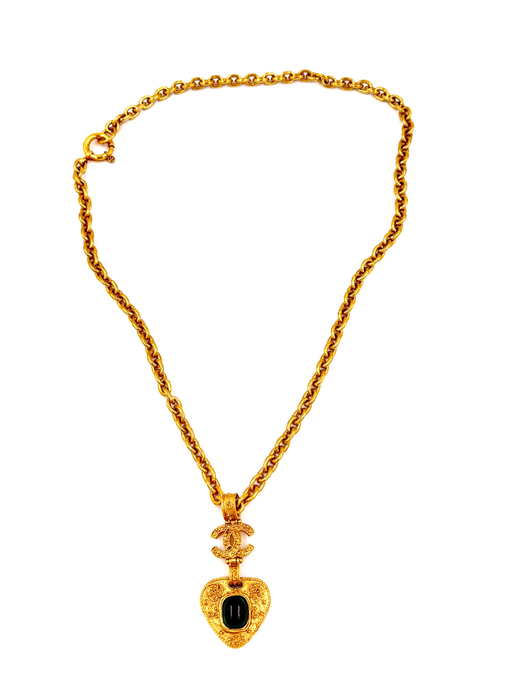 Pre-Owned Chanel Vintage Green Gripoix  Necklace Long Chain - Authenticated