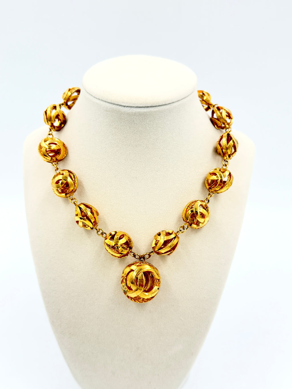 Pre-Owned Chanel Vintage Coco Mark Necklace Gold Plated Cage Beads - Authenticated