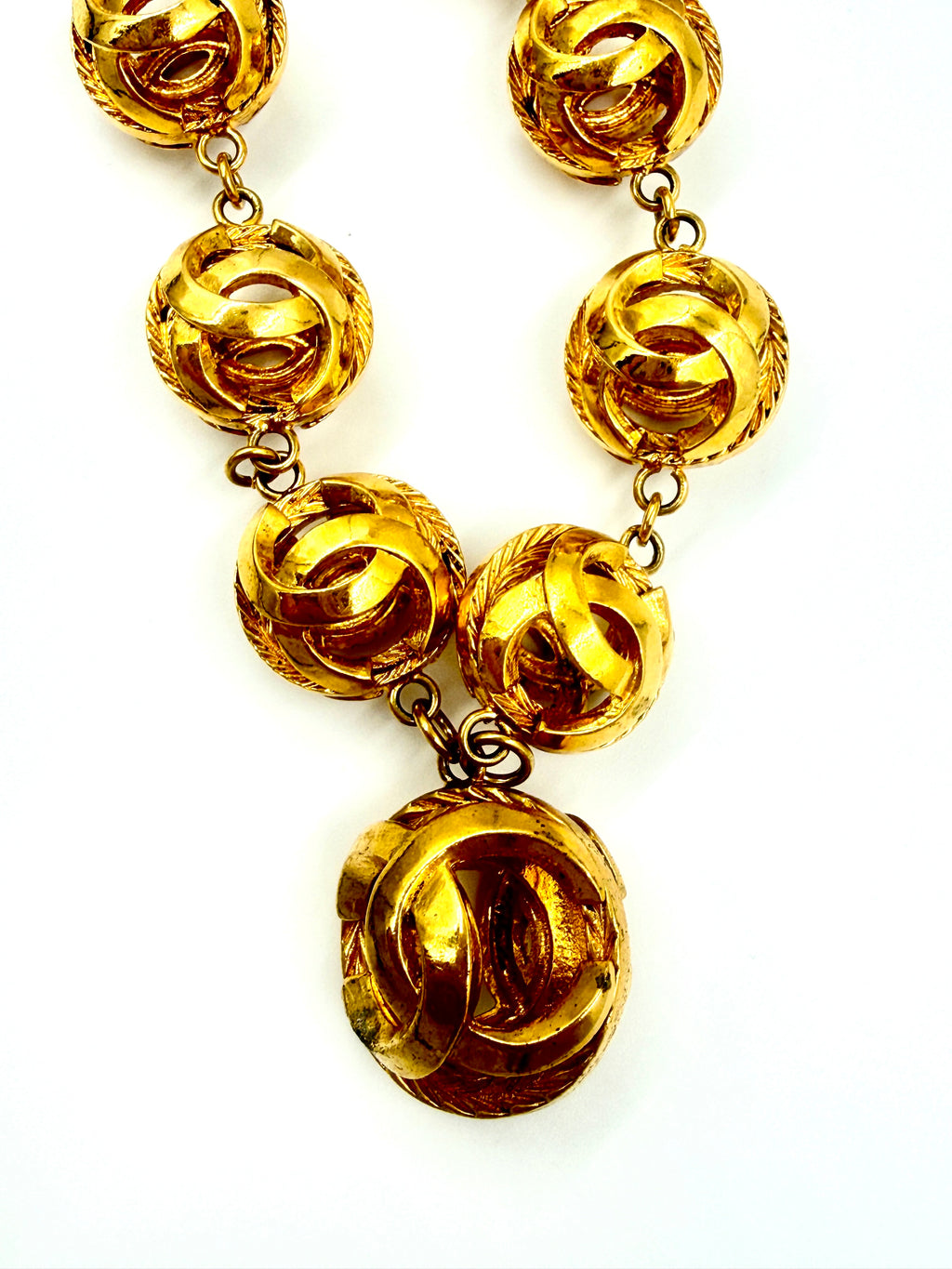 Pre-Owned Chanel Vintage Coco Mark Necklace Gold Plated Cage Beads - Authenticated