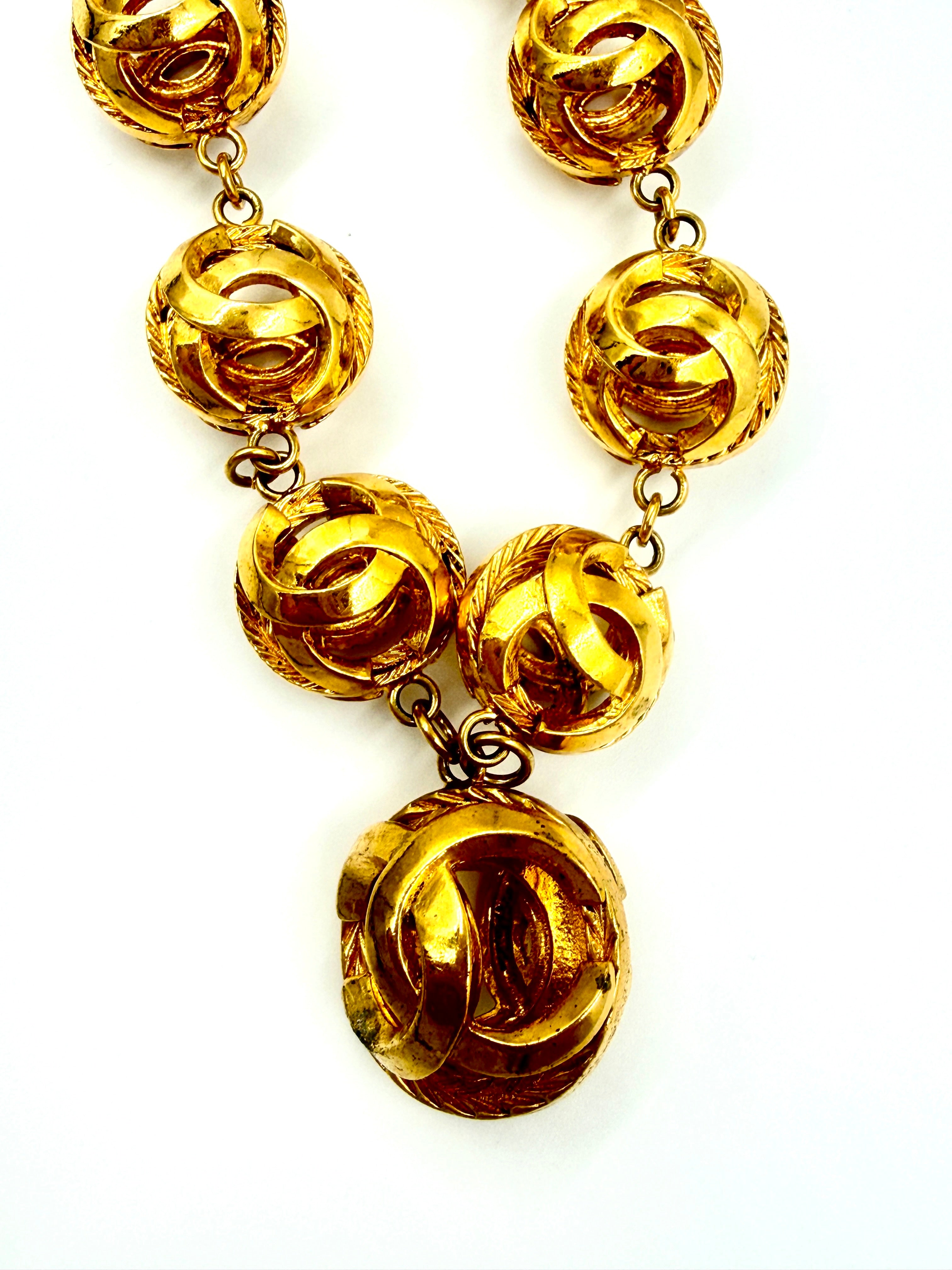 Pre-Owned Chanel Vintage Coco Mark Necklace Gold Plated Cage Beads - Authenticated