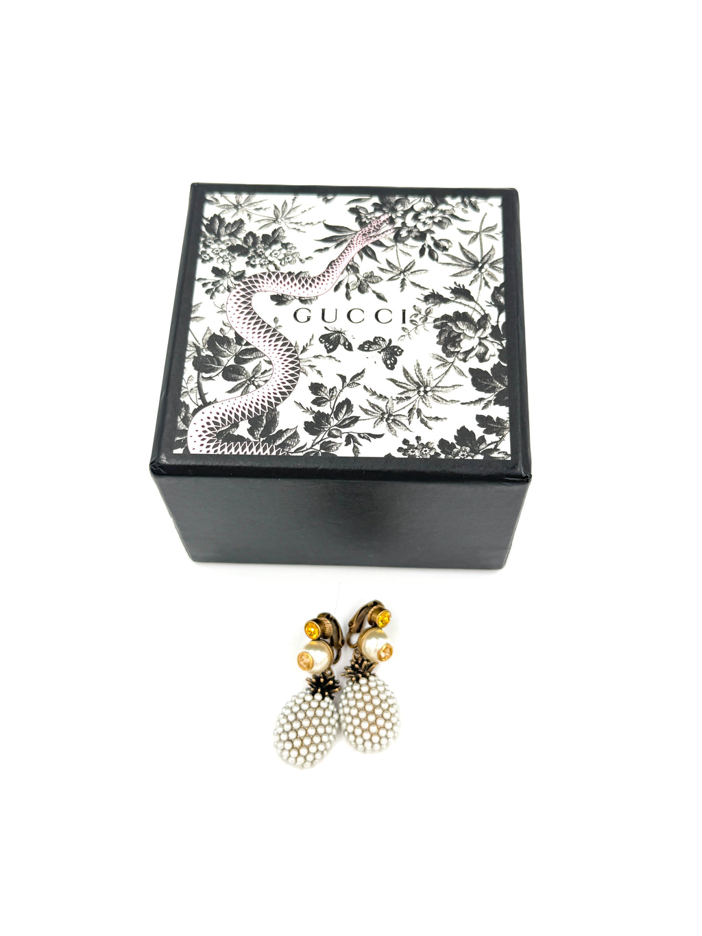 Pre-Owned Gucci Faux Pearl & Crystal Pineapple Drop Earrings - Authenticated