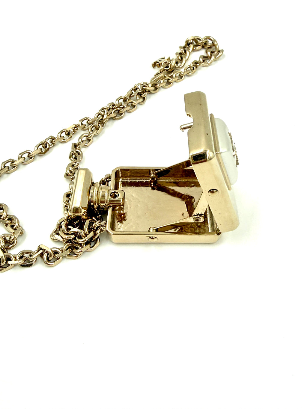 Pre-Owned Chanel 2022 Faux Pearl CC Perfume Bottle Locket Long Pendant Necklace - Authenticated
