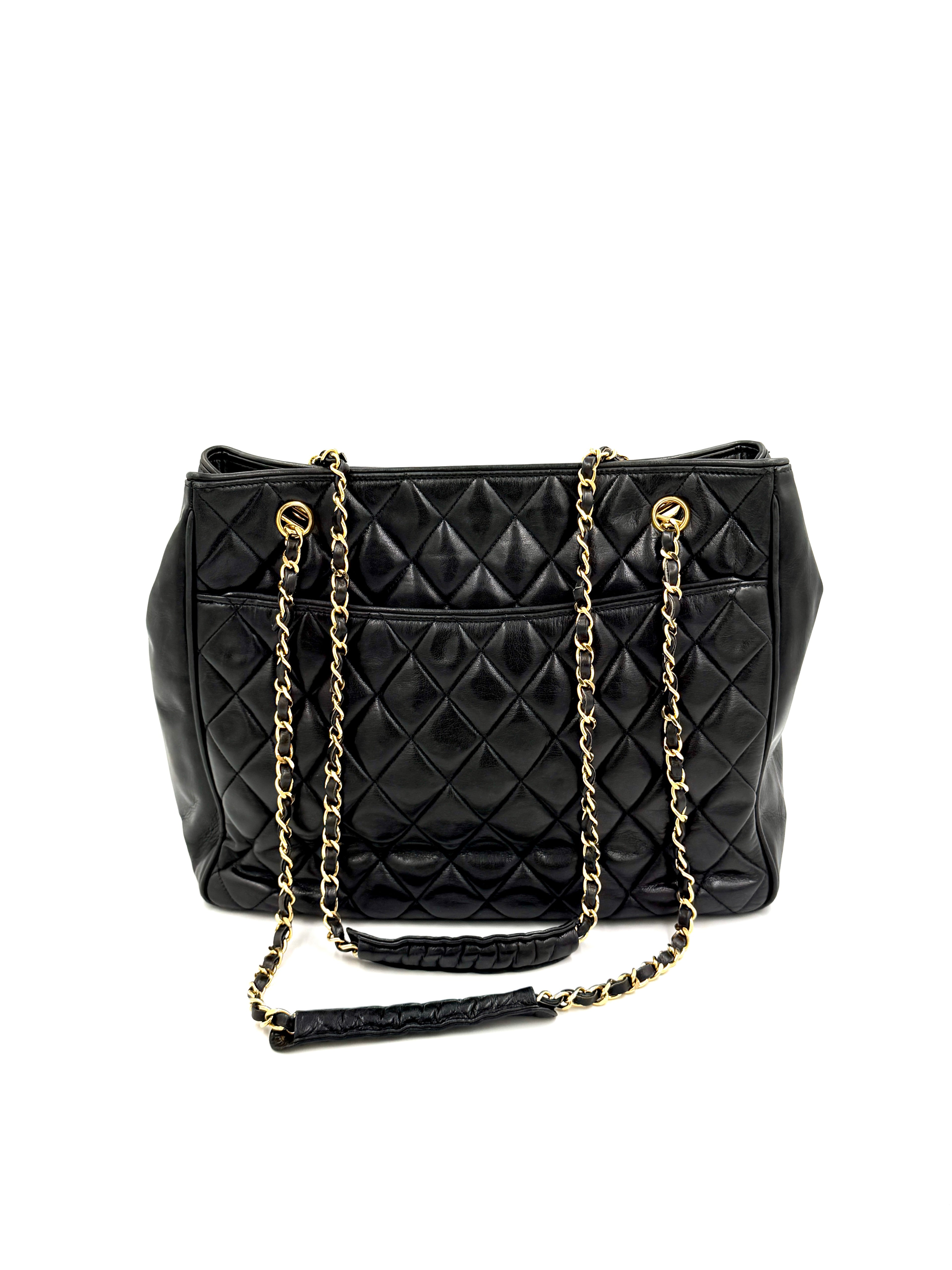 Pre-Owned Chanel Quilted CC Tote Black Lambskin - Authenticated