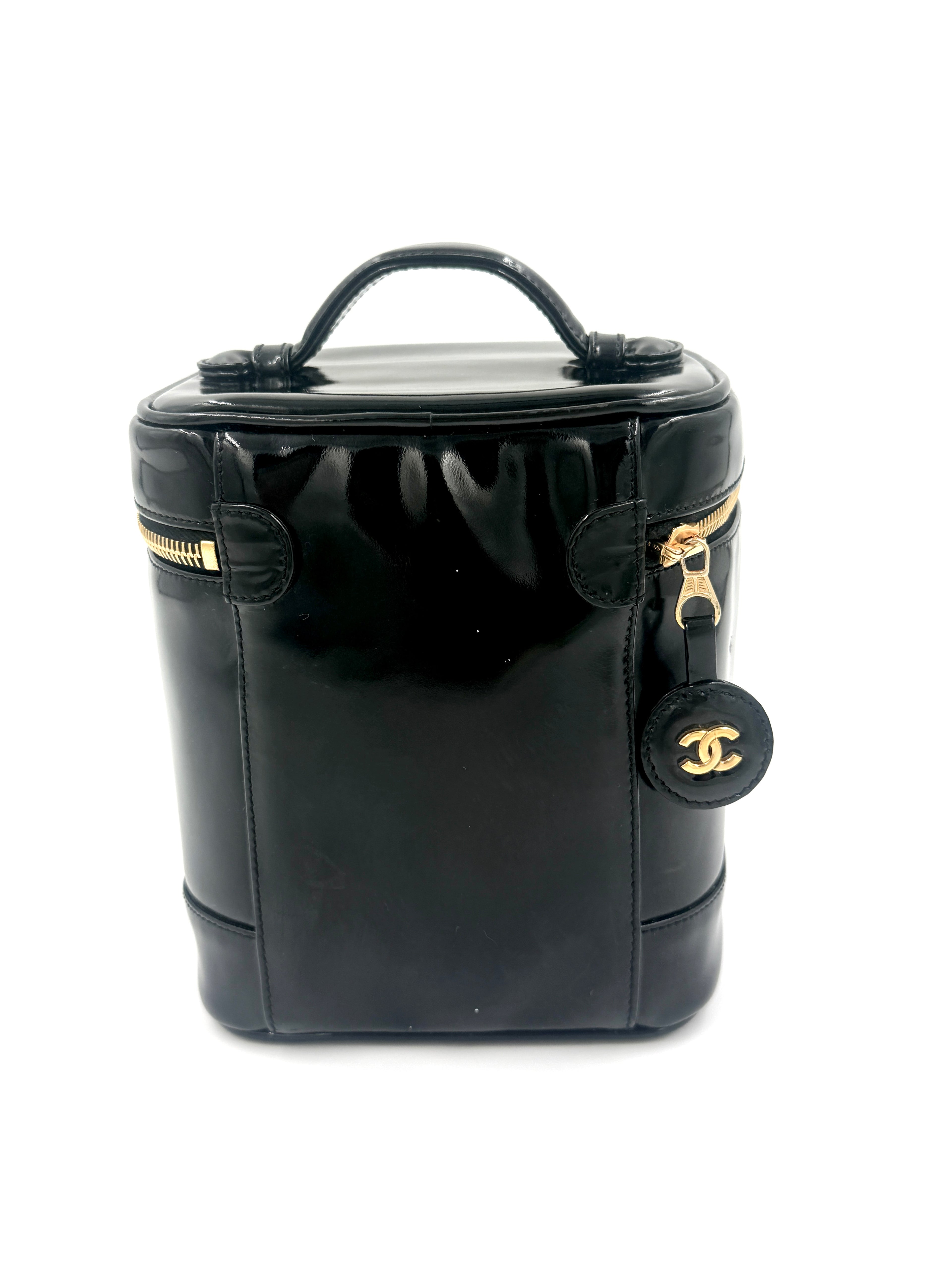 Pre-Owned Chanel Vintage Black Patent Leather Vanity Case CC - Authenticated