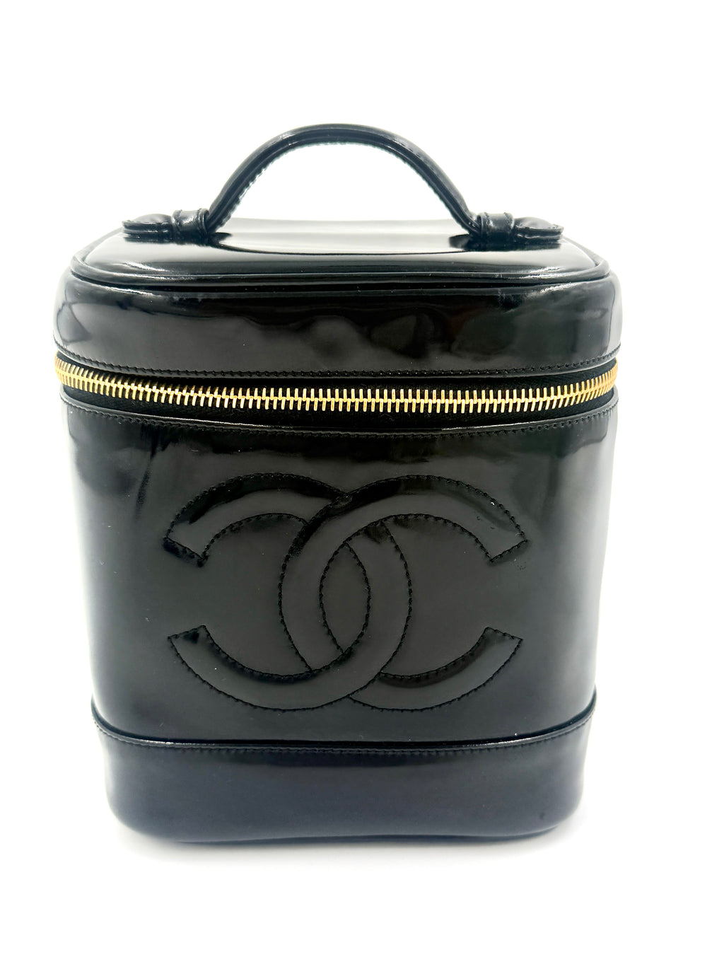 Pre-Owned Chanel Vintage Black Patent Leather Vanity Case CC - Authenticated