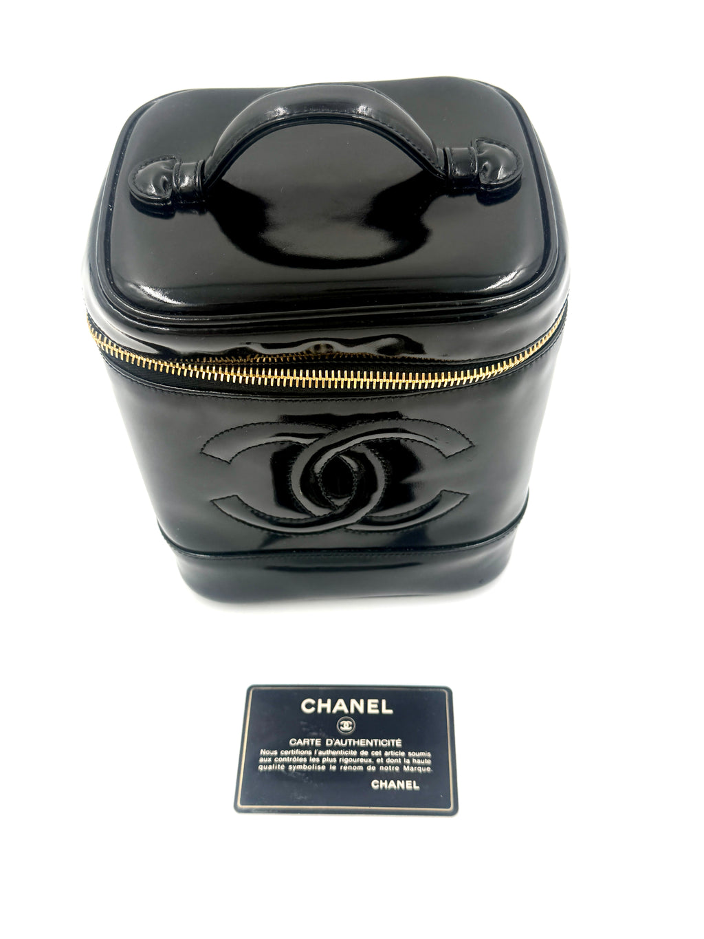 Pre-Owned Chanel Vintage Black Patent Leather Vanity Case CC - Authenticated