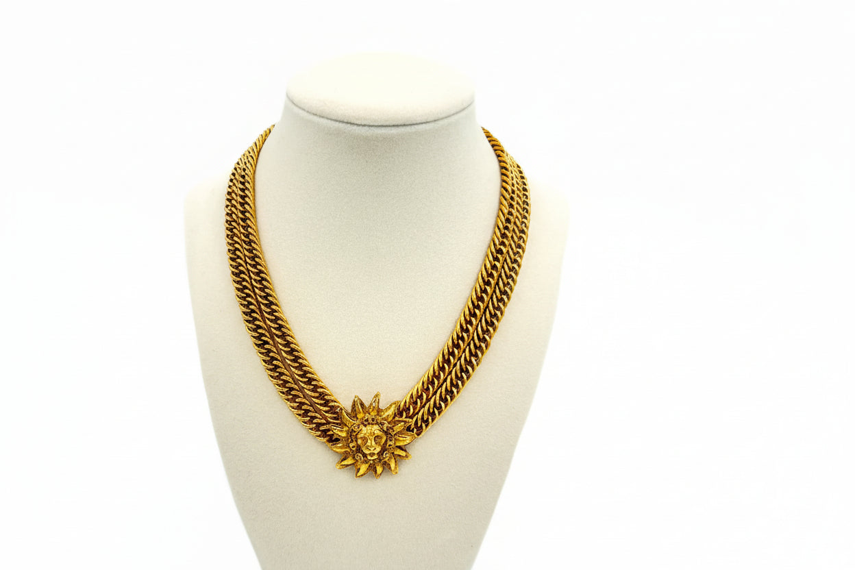 Pre-Owned Chanel Leo Lion Sun Medallion Double Chain Necklace - Authenticated