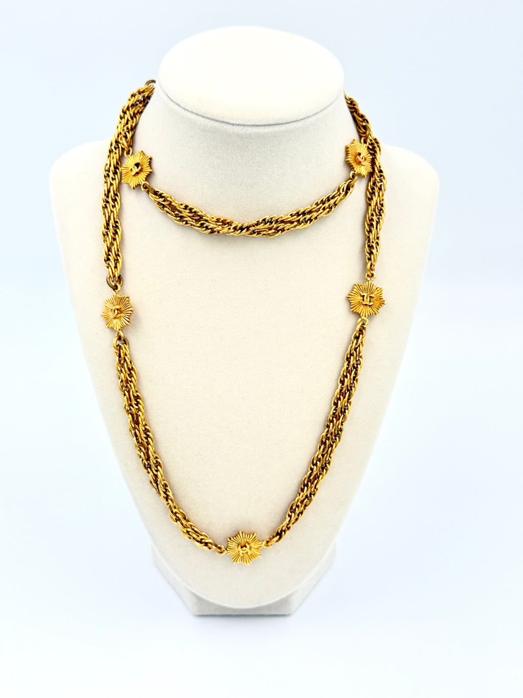 Pre-Owned Authentic Chanel CC Sunburst Double Chain Gold Plated Necklace - Authenticated