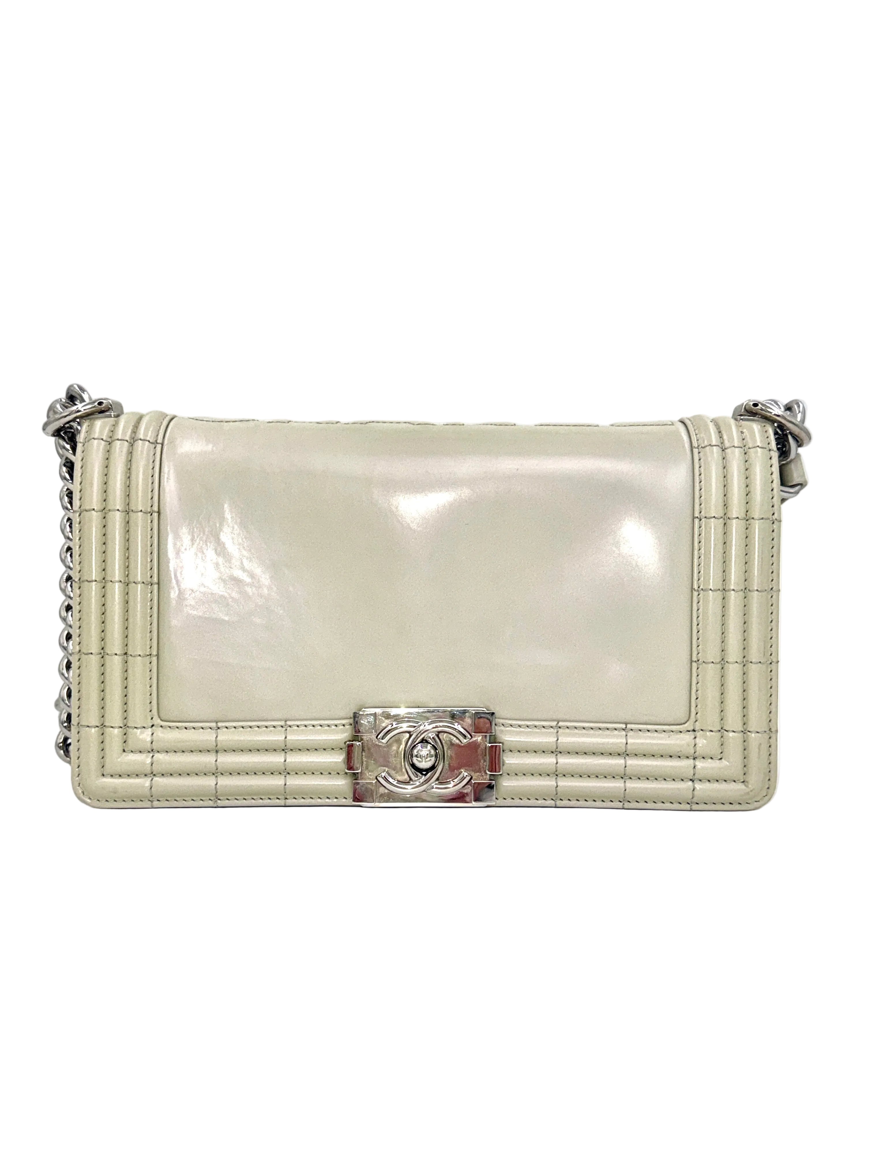 Pre-Owned Chanel Reverso Boy Bag Pearlescent Grey 2012 - Authenticated