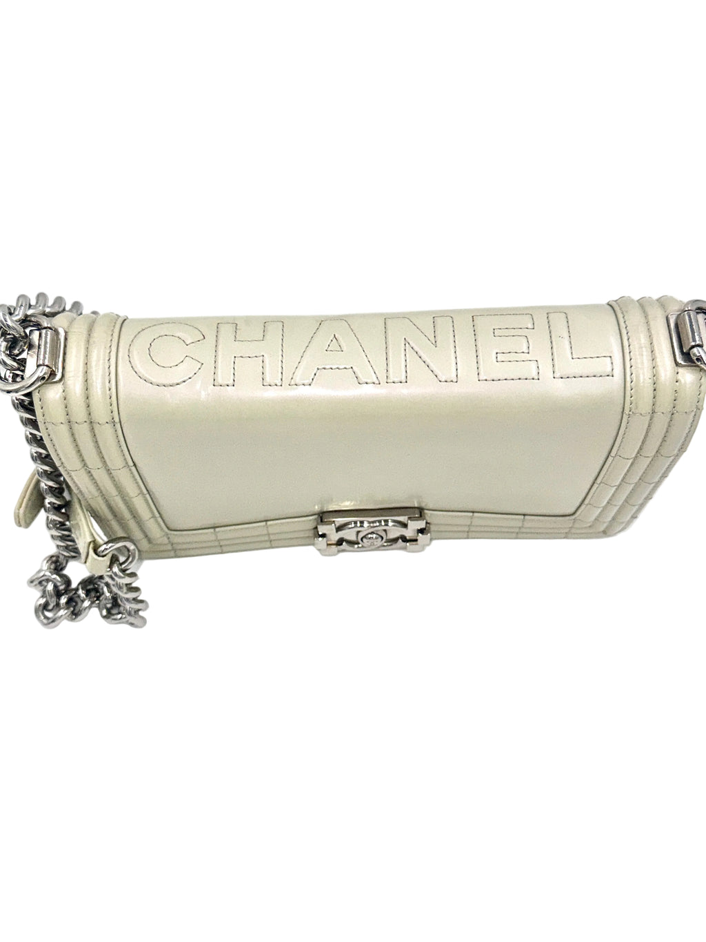 Pre-Owned Chanel Reverso Boy Bag Pearlescent Grey 2012 - Authenticated