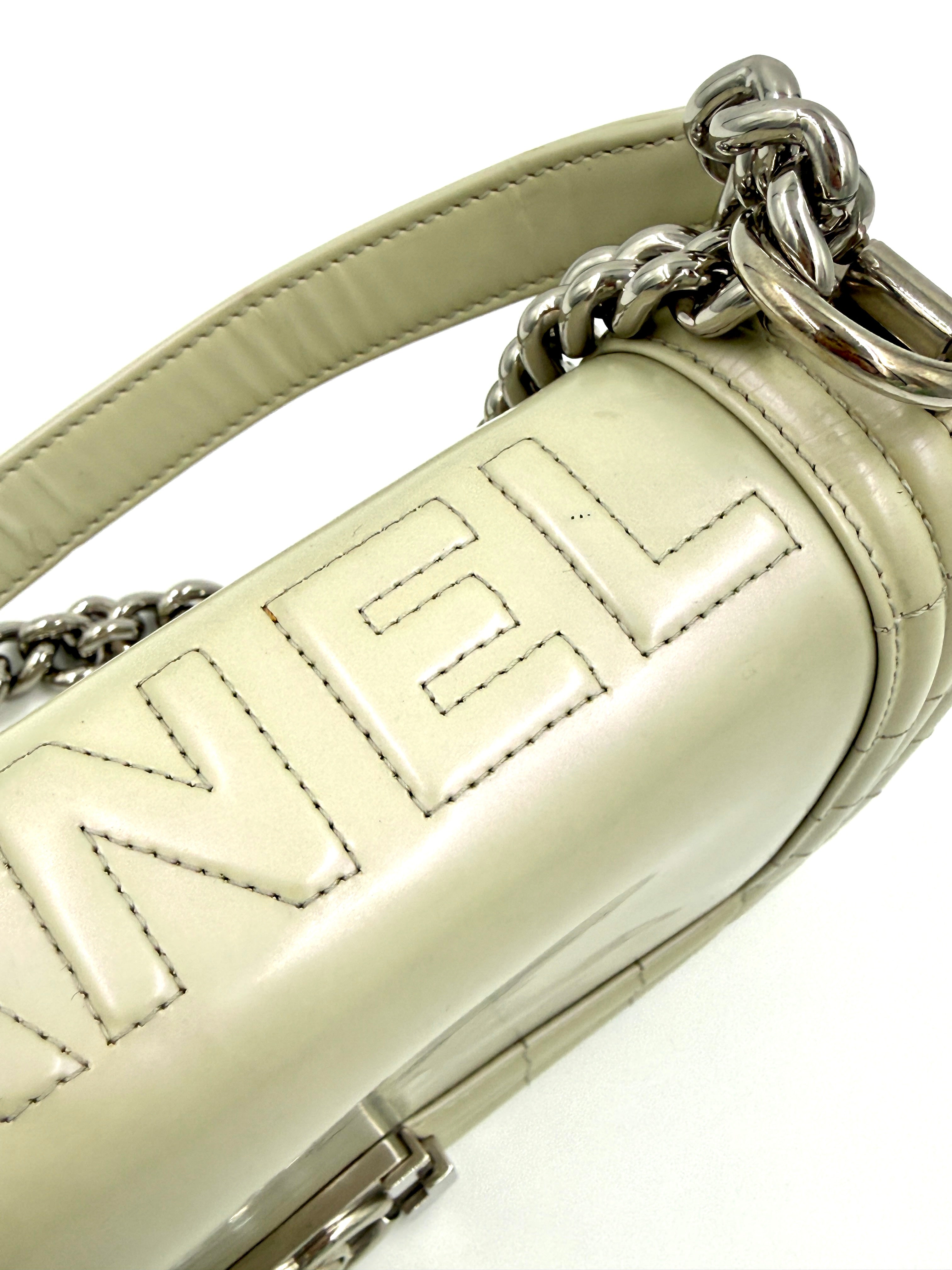 Pre-Owned Chanel Reverso Boy Bag Pearlescent Grey 2012 - Authenticated