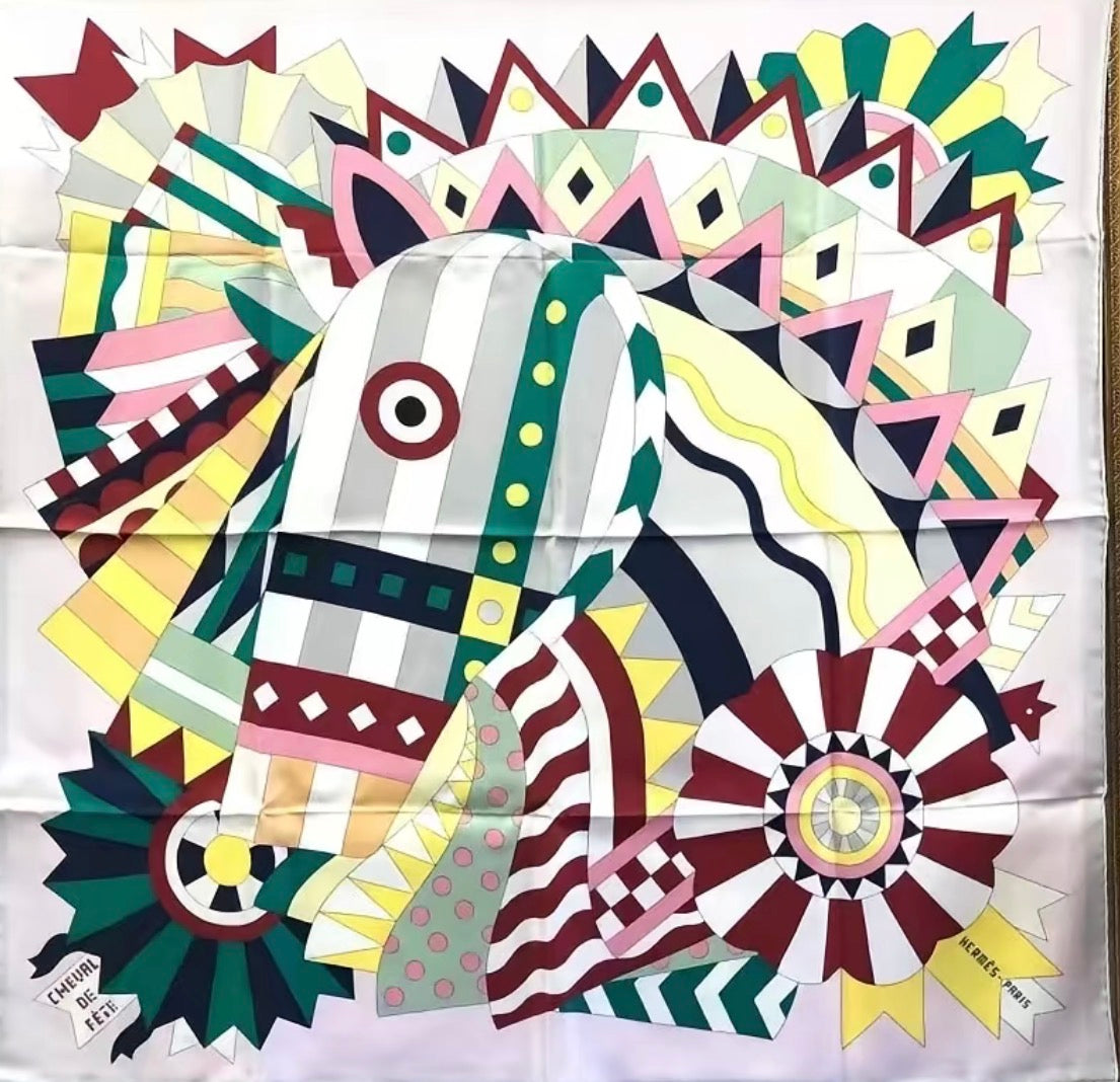 Pre-owned Hermès Cheval de Fête 90cm Silk Scarf Light Pink - Authenticated