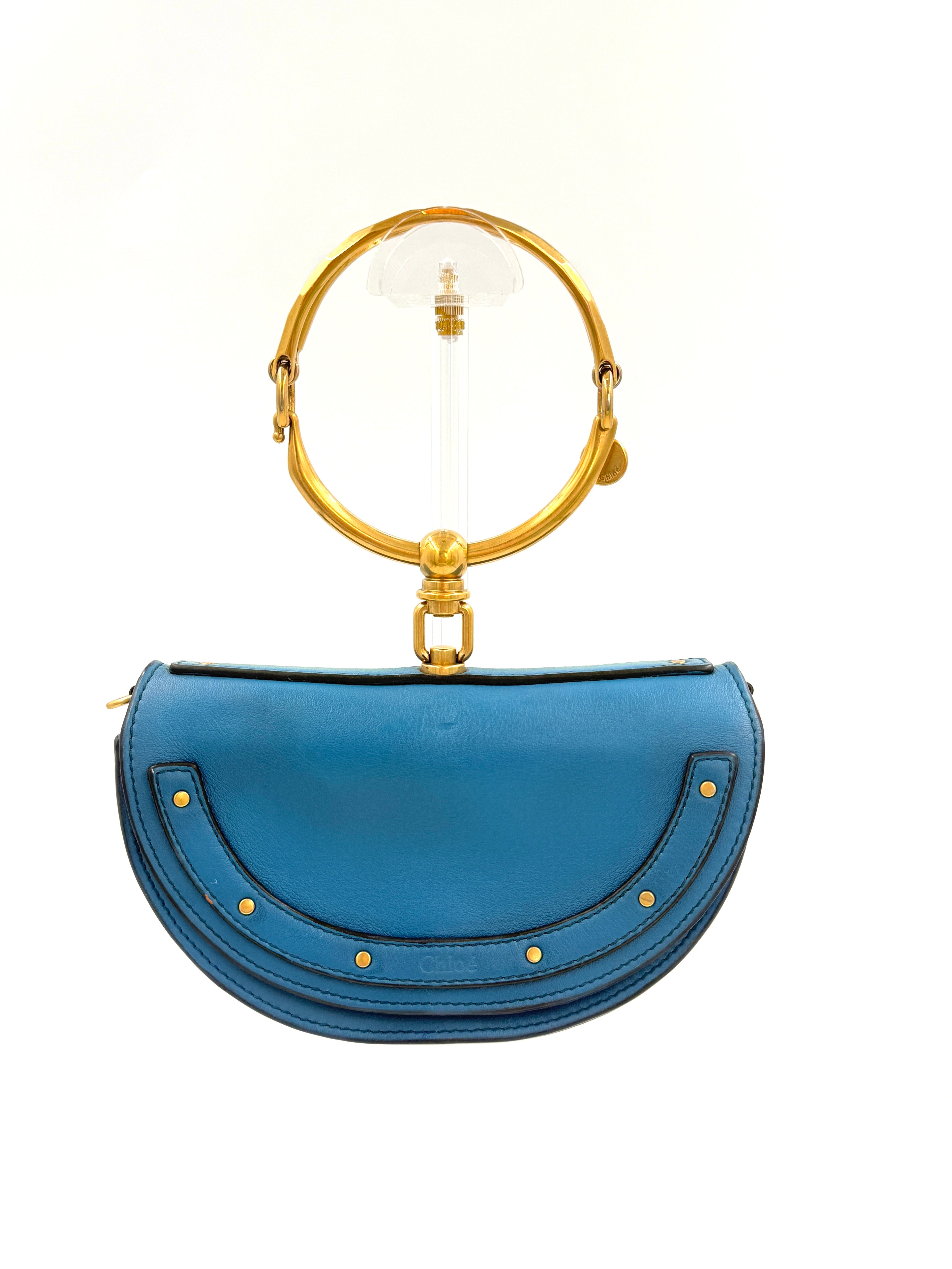 Pre-Owned Chloé Nile Small Bracelet Minaudière Crossbody Bag - Blue Leather with Gold Hardware - Authenticated