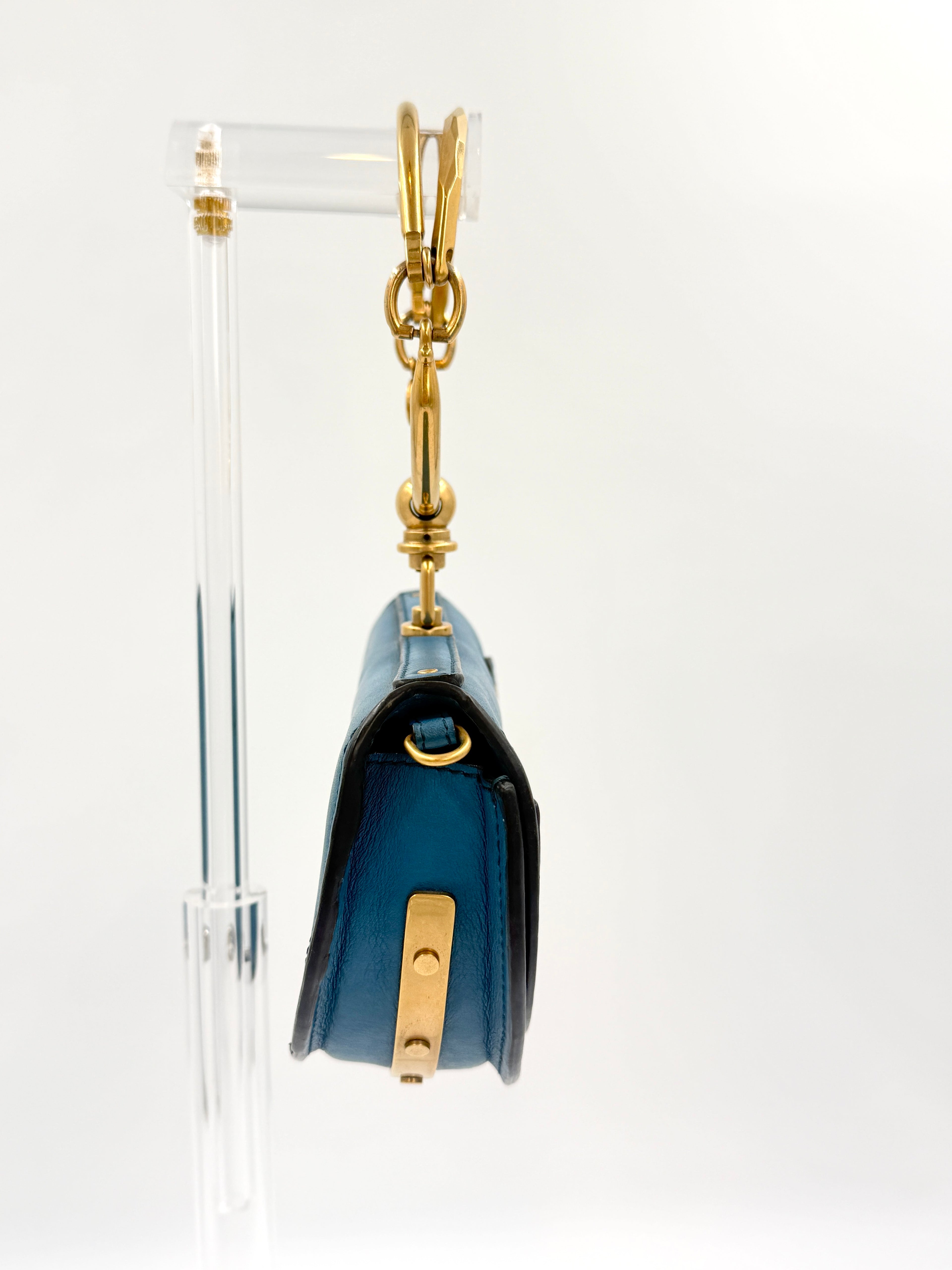 Pre-Owned Chloé Nile Small Bracelet Minaudière Crossbody Bag - Blue Leather with Gold Hardware - Authenticated