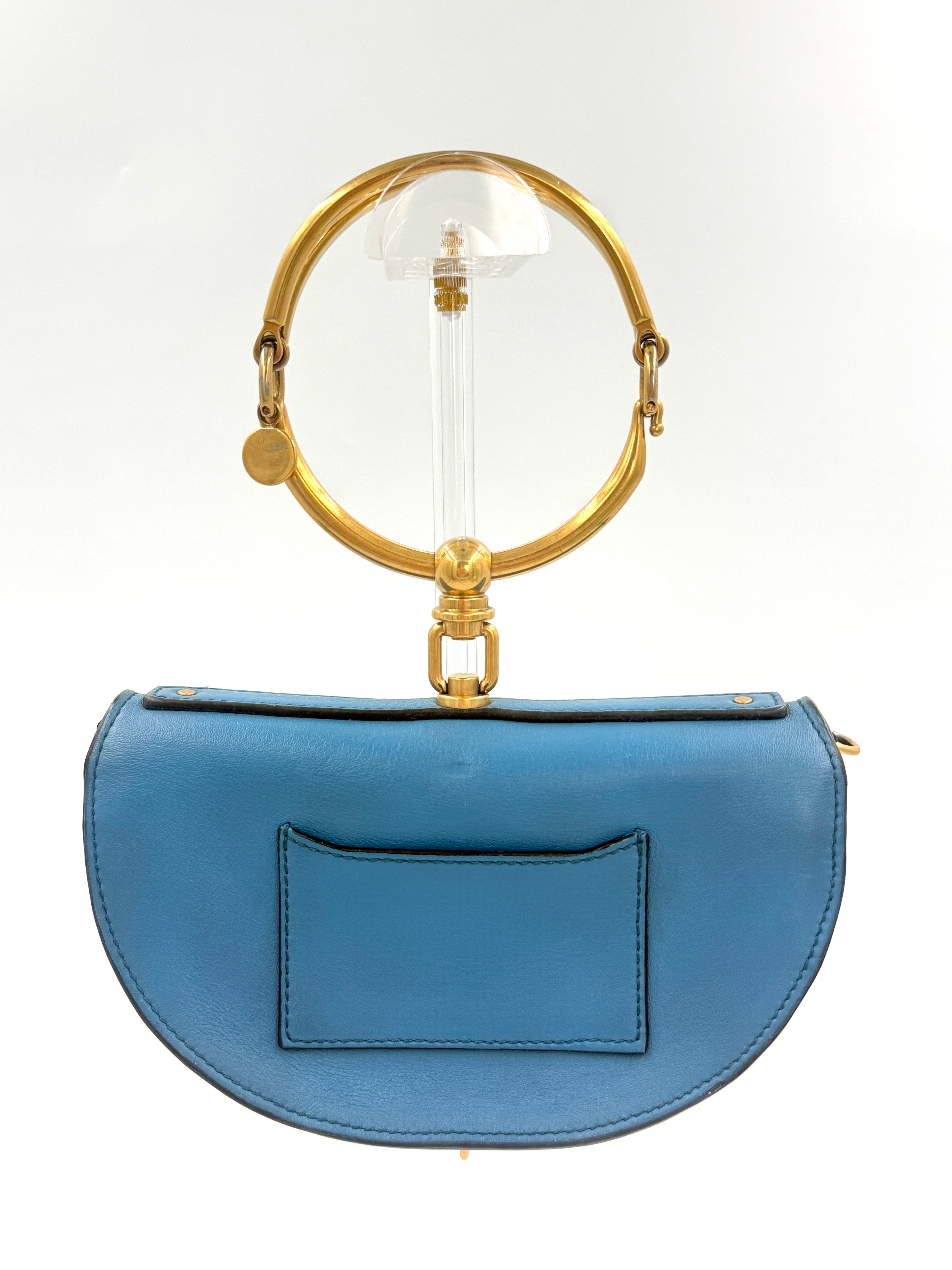 Pre-Owned Chloé Nile Small Bracelet Minaudière Crossbody Bag - Blue Leather with Gold Hardware - Authenticated