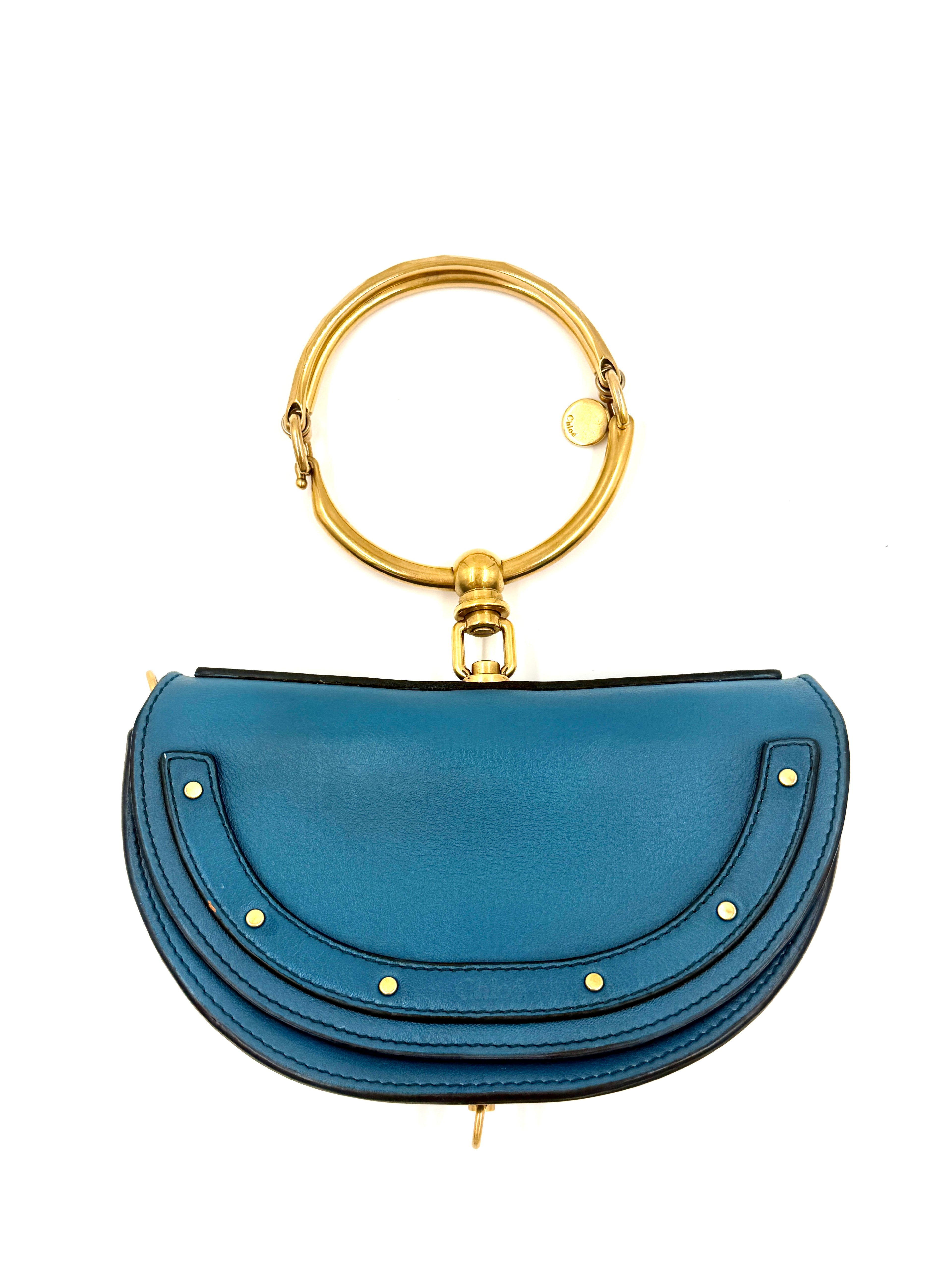 Pre-Owned Chloé Nile Small Bracelet Minaudière Crossbody Bag - Blue Leather with Gold Hardware - Authenticated
