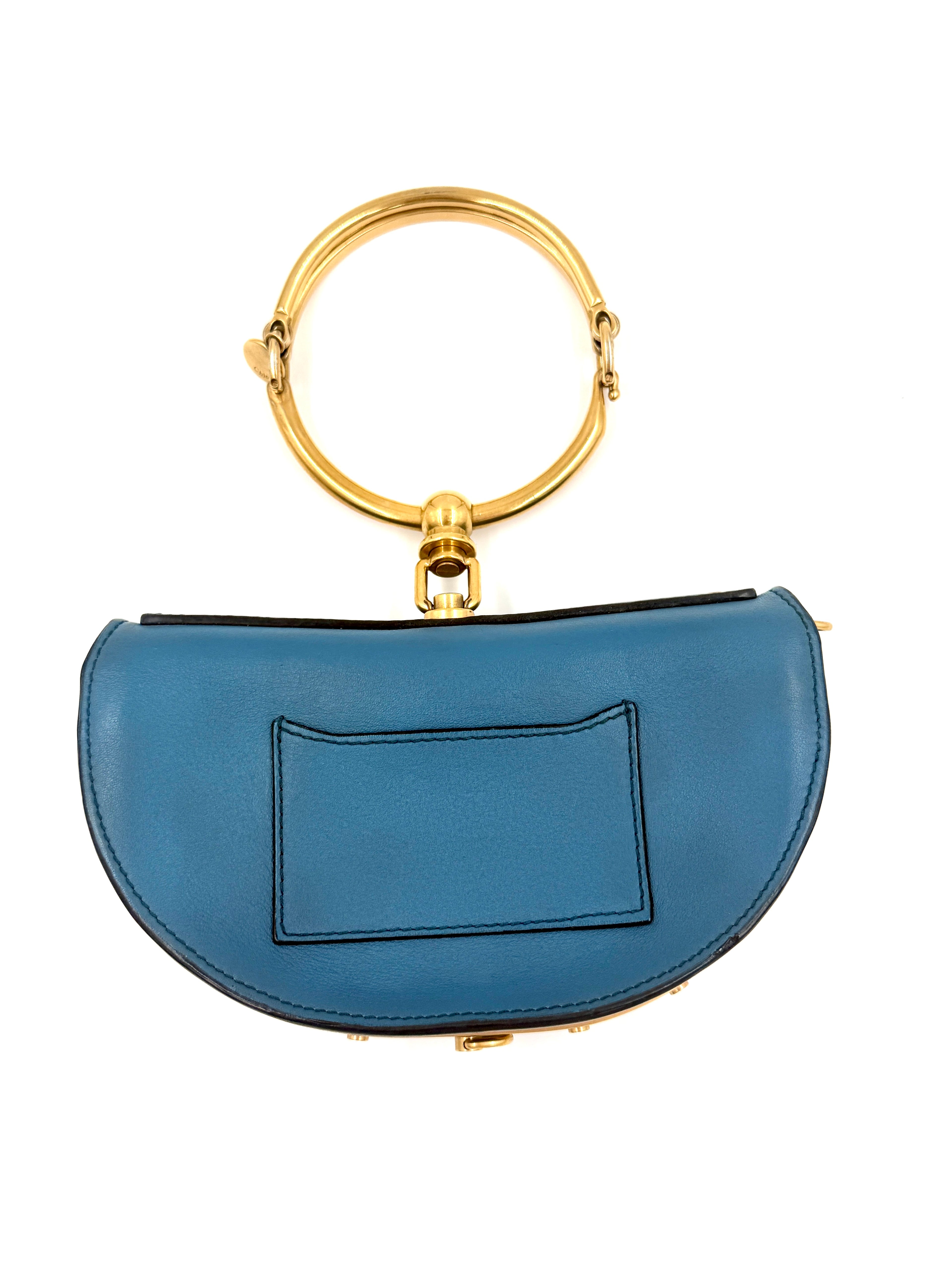 Pre-Owned Chloé Nile Small Bracelet Minaudière Crossbody Bag - Blue Leather with Gold Hardware - Authenticated