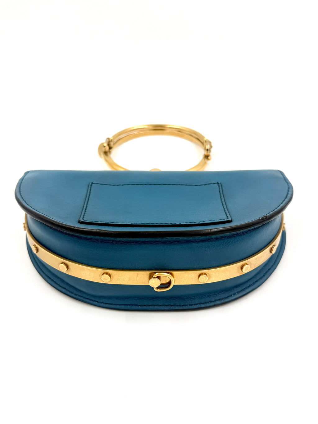 Pre-Owned Chloé Nile Small Bracelet Minaudière Crossbody Bag - Blue Leather with Gold Hardware - Authenticated