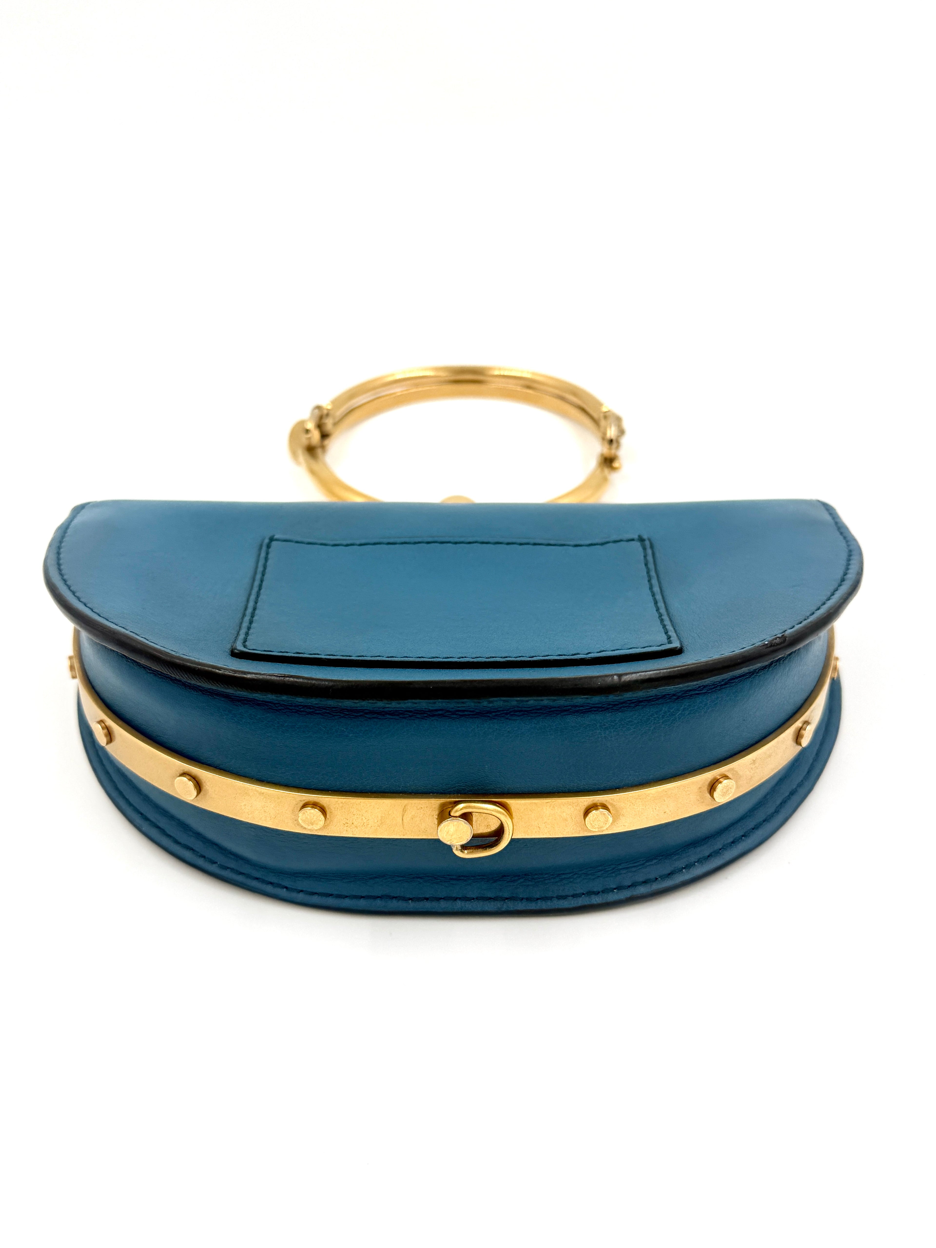 Pre-Owned Chloé Nile Small Bracelet Minaudière Crossbody Bag - Blue Leather with Gold Hardware - Authenticated
