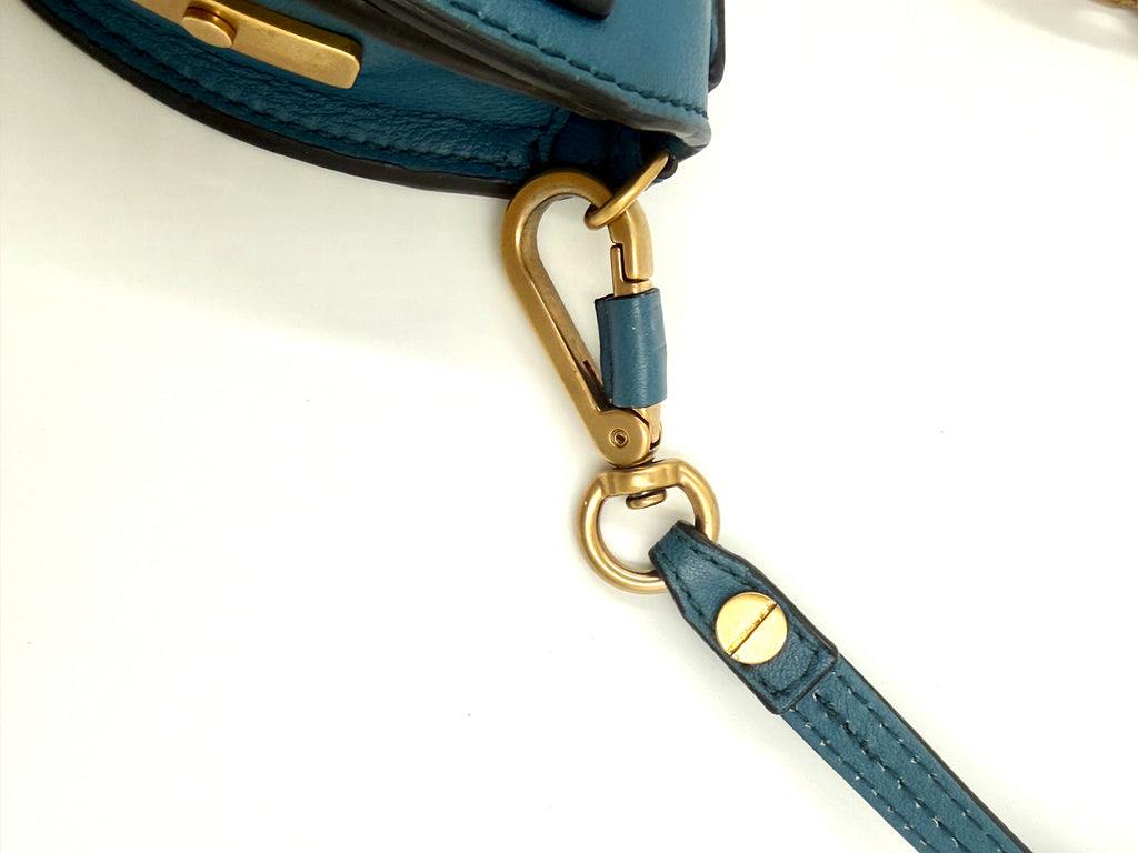 Pre-Owned Chloé Nile Small Bracelet Minaudière Crossbody Bag - Blue Leather with Gold Hardware - Authenticated