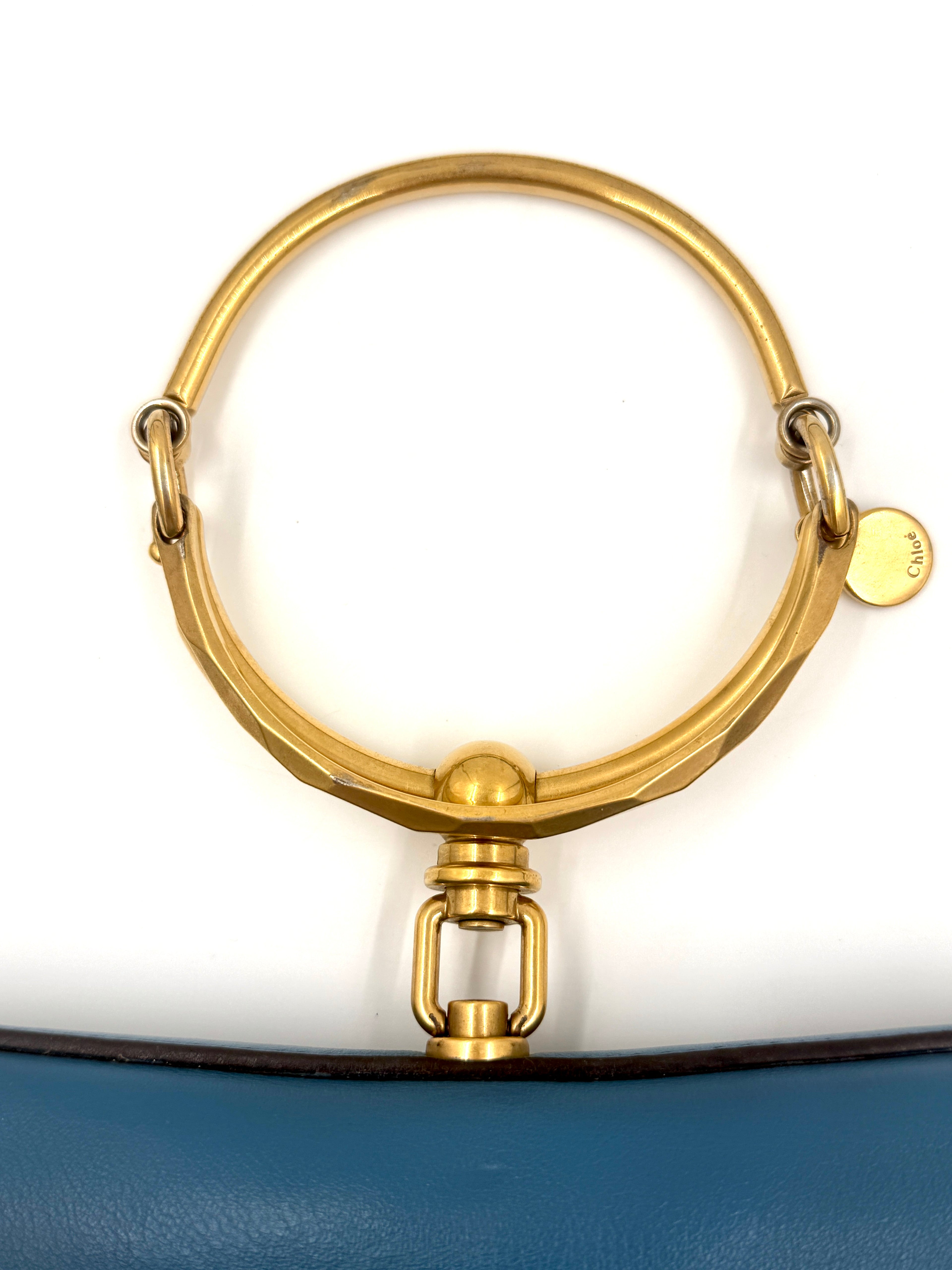 Pre-Owned Chloé Nile Small Bracelet Minaudière Crossbody Bag - Blue Leather with Gold Hardware - Authenticated