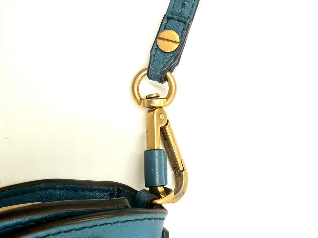 Pre-Owned Chloé Nile Small Bracelet Minaudière Crossbody Bag - Blue Leather with Gold Hardware - Authenticated