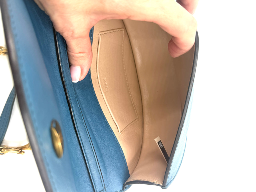 Pre-Owned Chloé Nile Small Bracelet Minaudière Crossbody Bag - Blue Leather with Gold Hardware - Authenticated