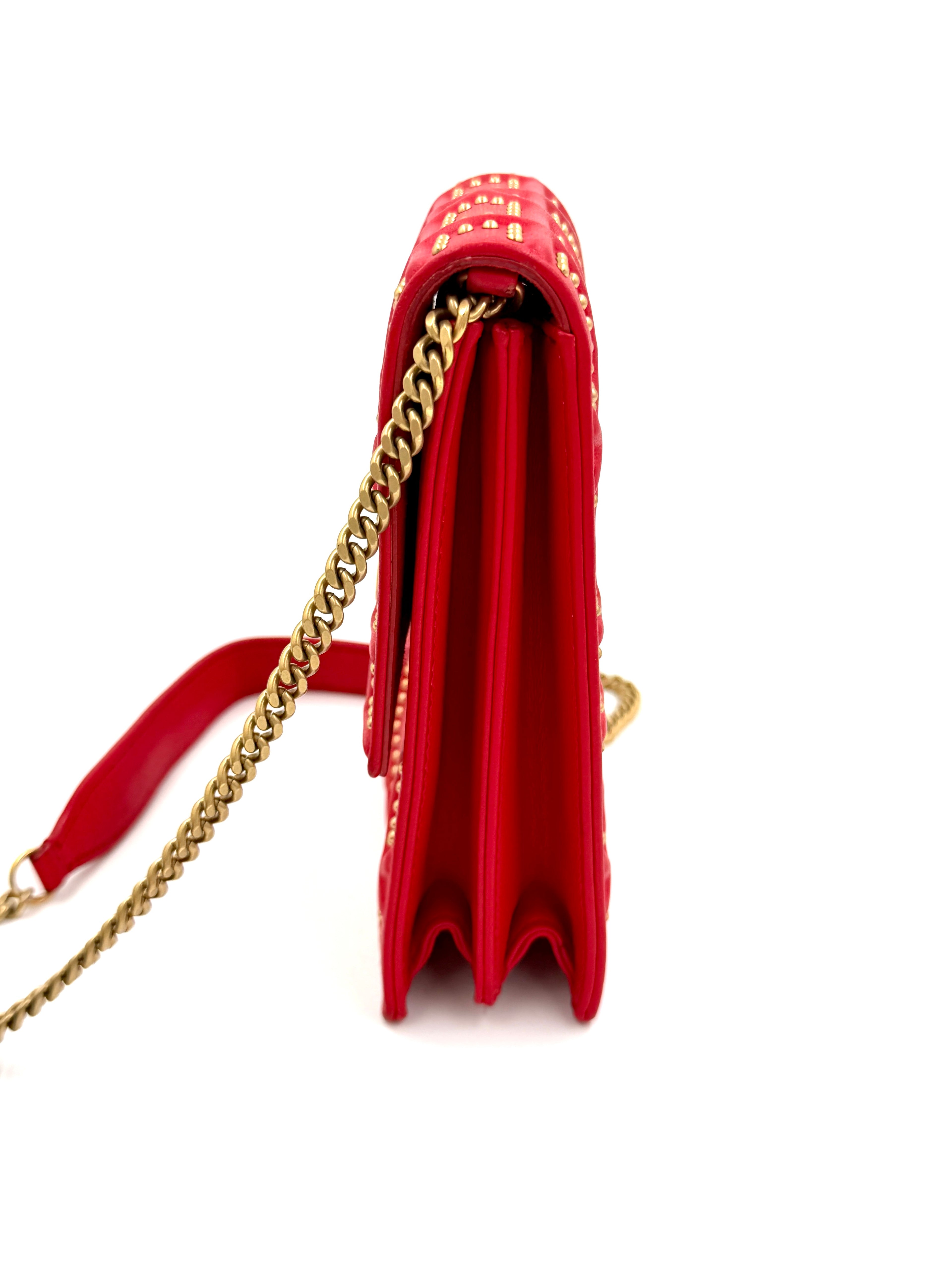 Christian Dior Red Diorama Vertical Clutch on Chain Studded Leather - Authenticated
