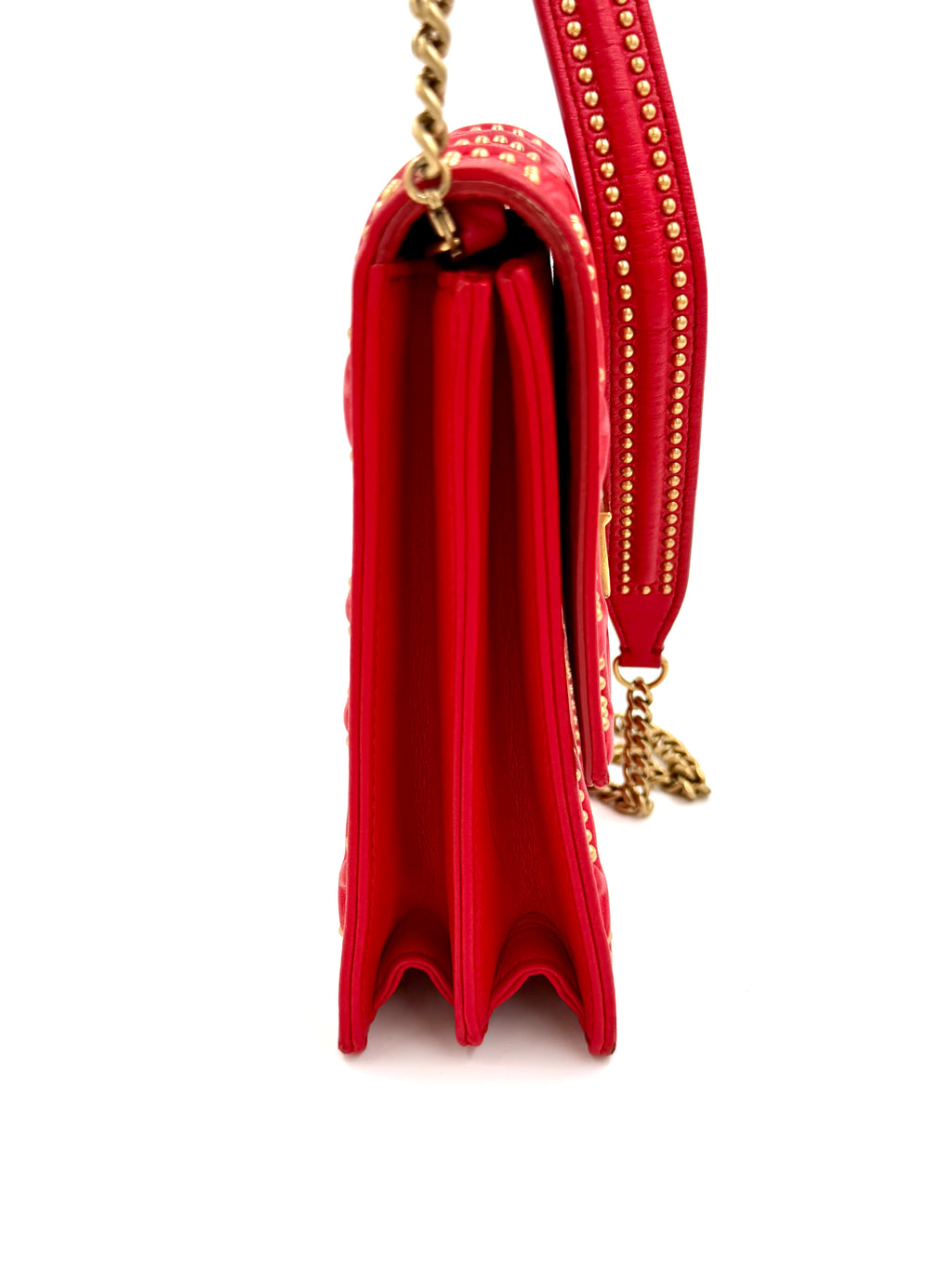 Christian Dior Red Diorama Vertical Clutch on Chain Studded Leather - Authenticated