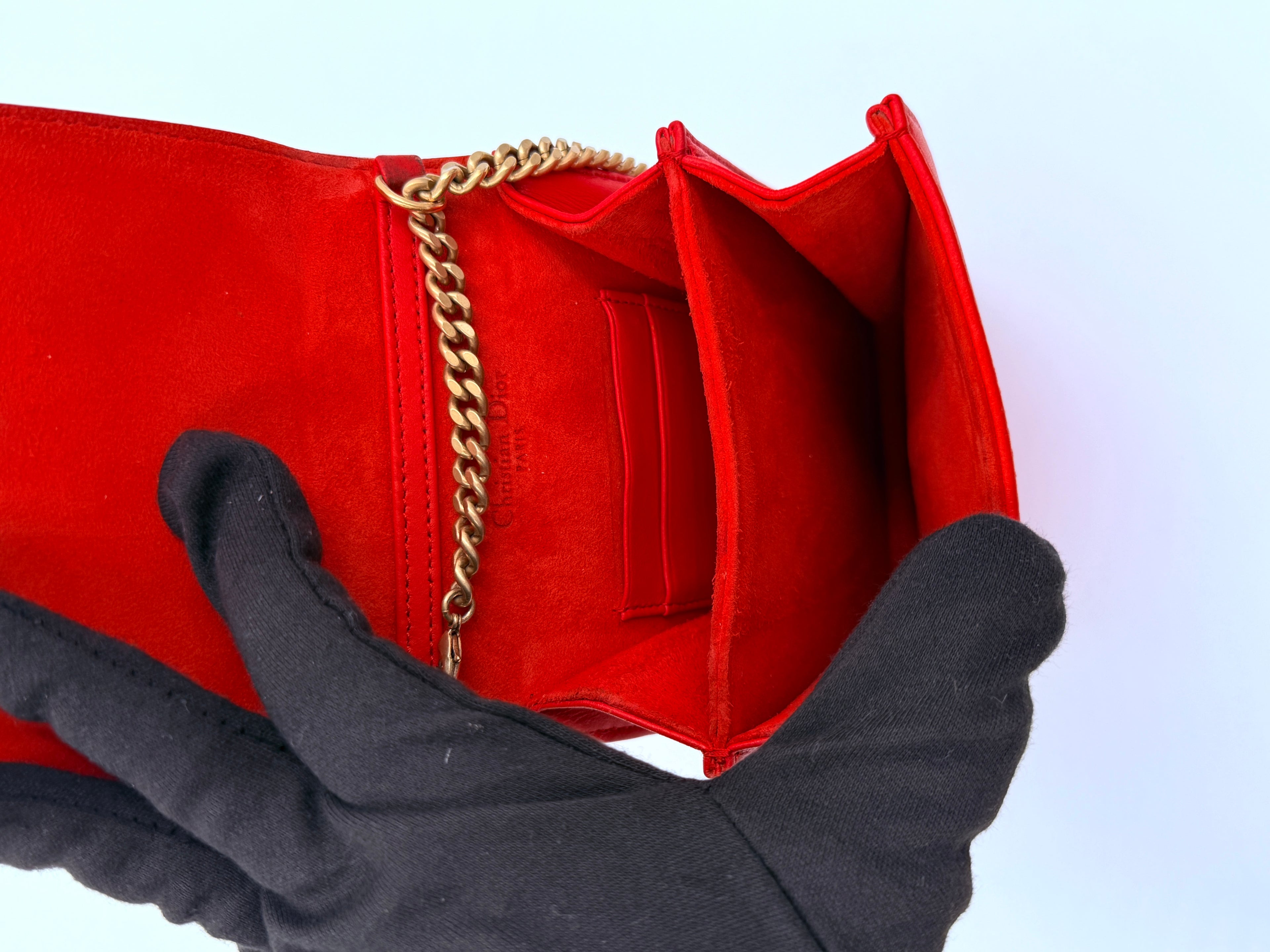 Christian Dior Red Diorama Vertical Clutch on Chain Studded Leather - Authenticated
