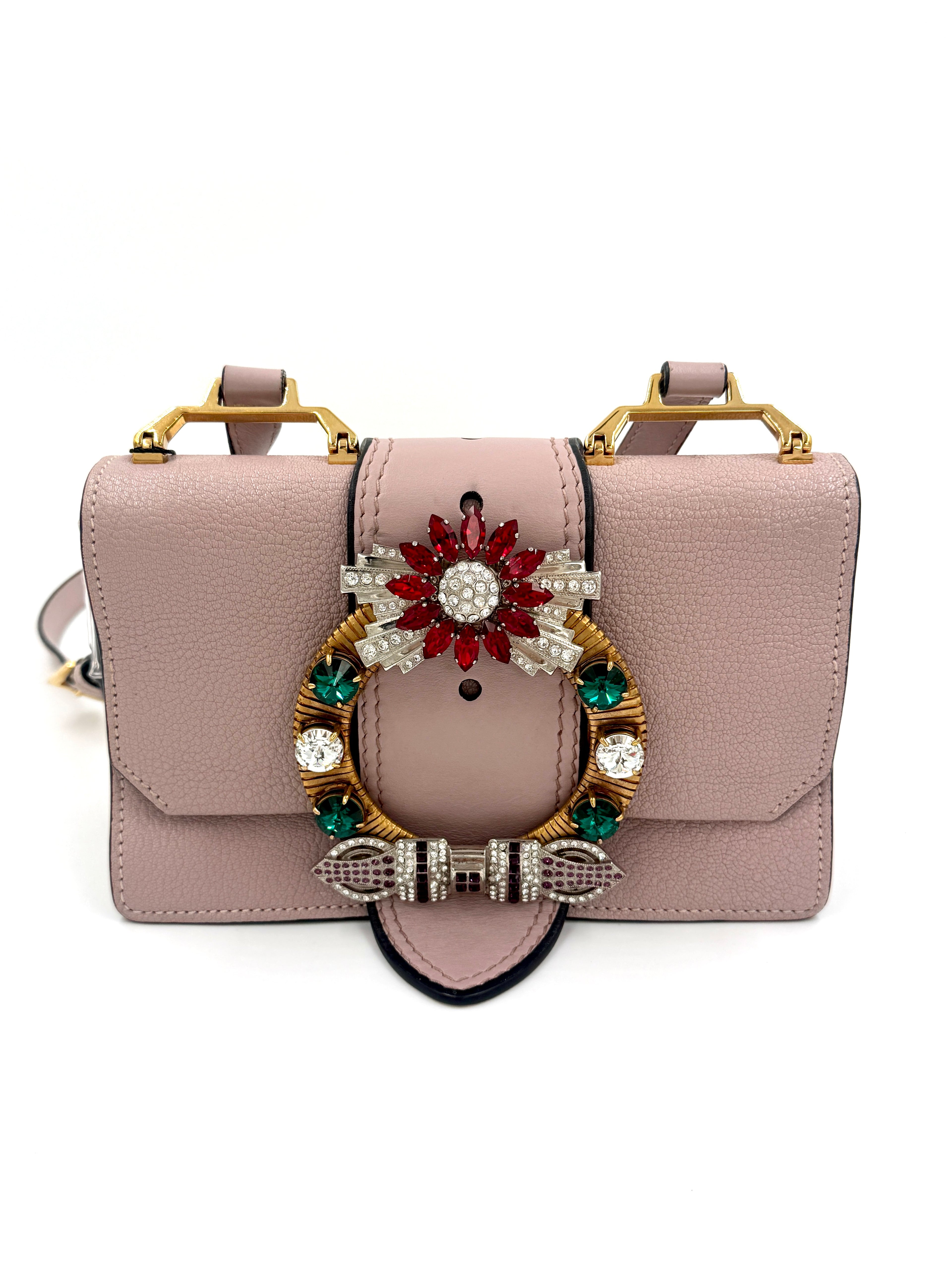 Pre-Owned Miu Miu Madras Crystal Buckle Shoulder Bag - Authenticated