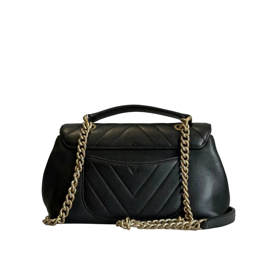 Pre-owned Chanel 2017-2018 Chevron Sheepskin Stitched Chain Top Handle & Crossbody Flap Satchel - Authenticated