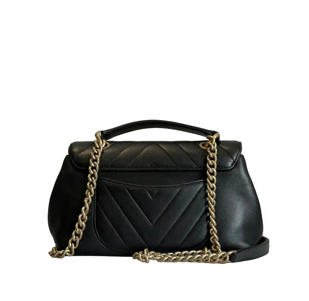 Pre-owned Chanel 2017-2018 Chevron Sheepskin Stitched Chain Top Handle & Crossbody Flap Satchel - Authenticated