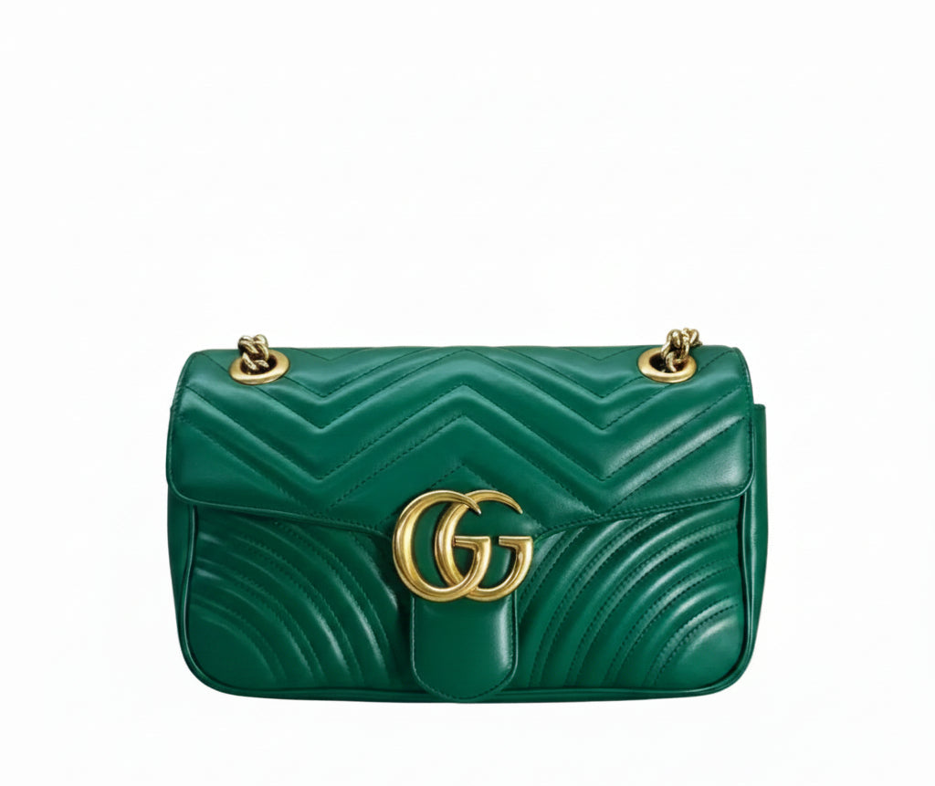 Pre-owned Gucci Green Marmont GG Matelassé Shoulder Bag - Authenticated