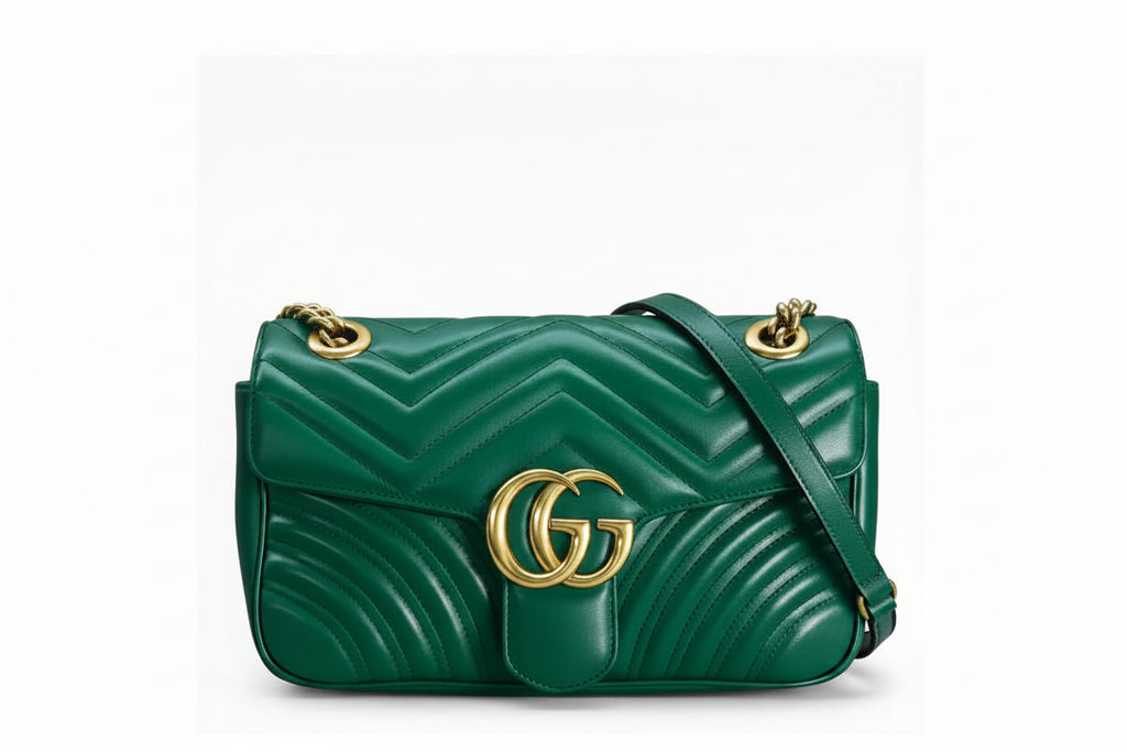 Pre-owned Gucci Green Marmont GG Matelassé Shoulder Bag - Authenticated