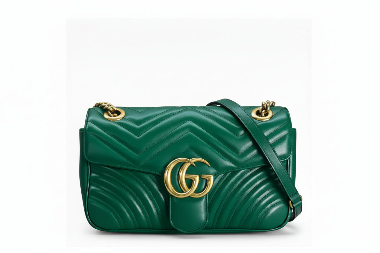 Pre-owned Gucci Green Marmont GG Matelassé Shoulder Bag - Authenticated