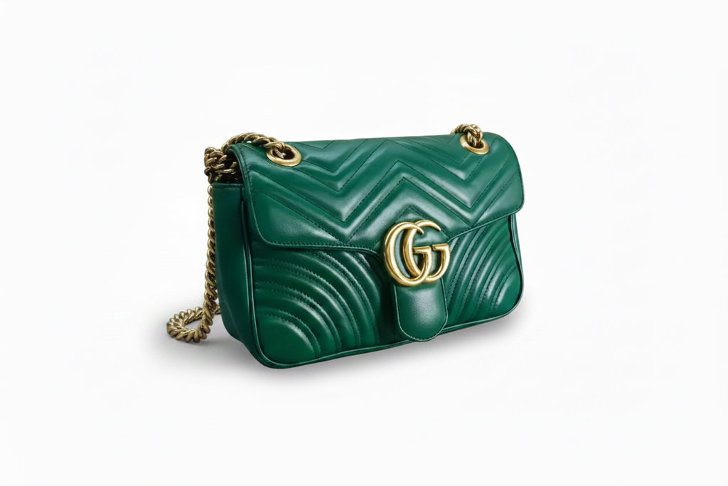 Pre-owned Gucci Green Marmont GG Matelassé Shoulder Bag - Authenticated