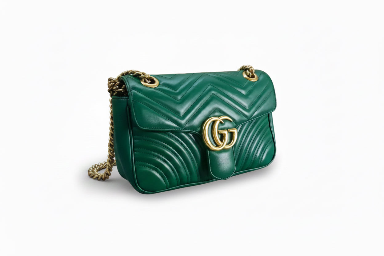 Pre-owned Gucci Green Marmont GG Matelassé Shoulder Bag - Authenticated