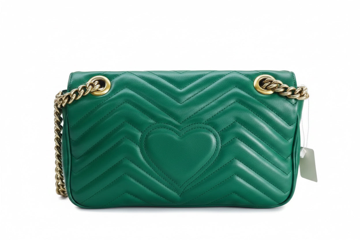 Pre-owned Gucci Green Marmont GG Matelassé Shoulder Bag - Authenticated