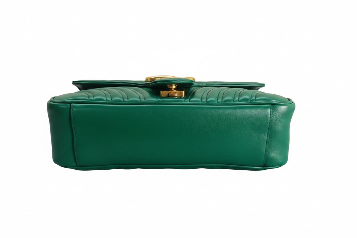 Pre-owned Gucci Green Marmont GG Matelassé Shoulder Bag - Authenticated