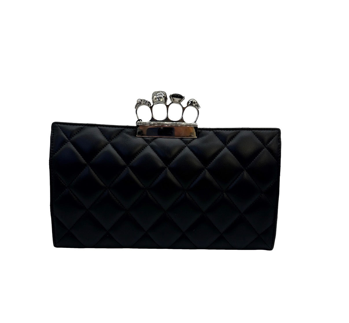 Pre-Owned Alexander McQueen Knuckle Clutch Quilted Leather Black - Authenticated