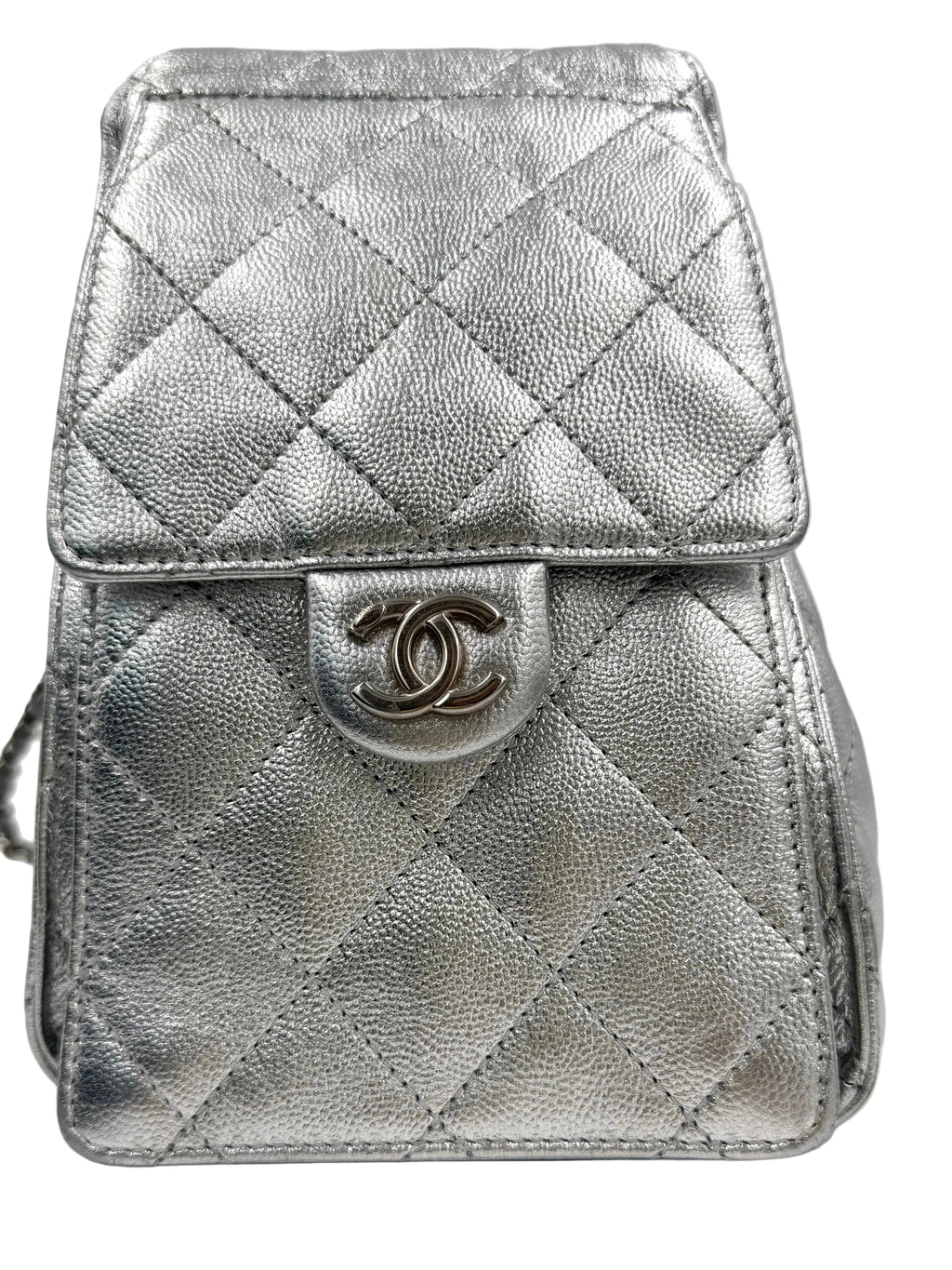 Pre-owned Chanel 25 Bag Metallic Silver Caviar Silver Hardware - Authenticated