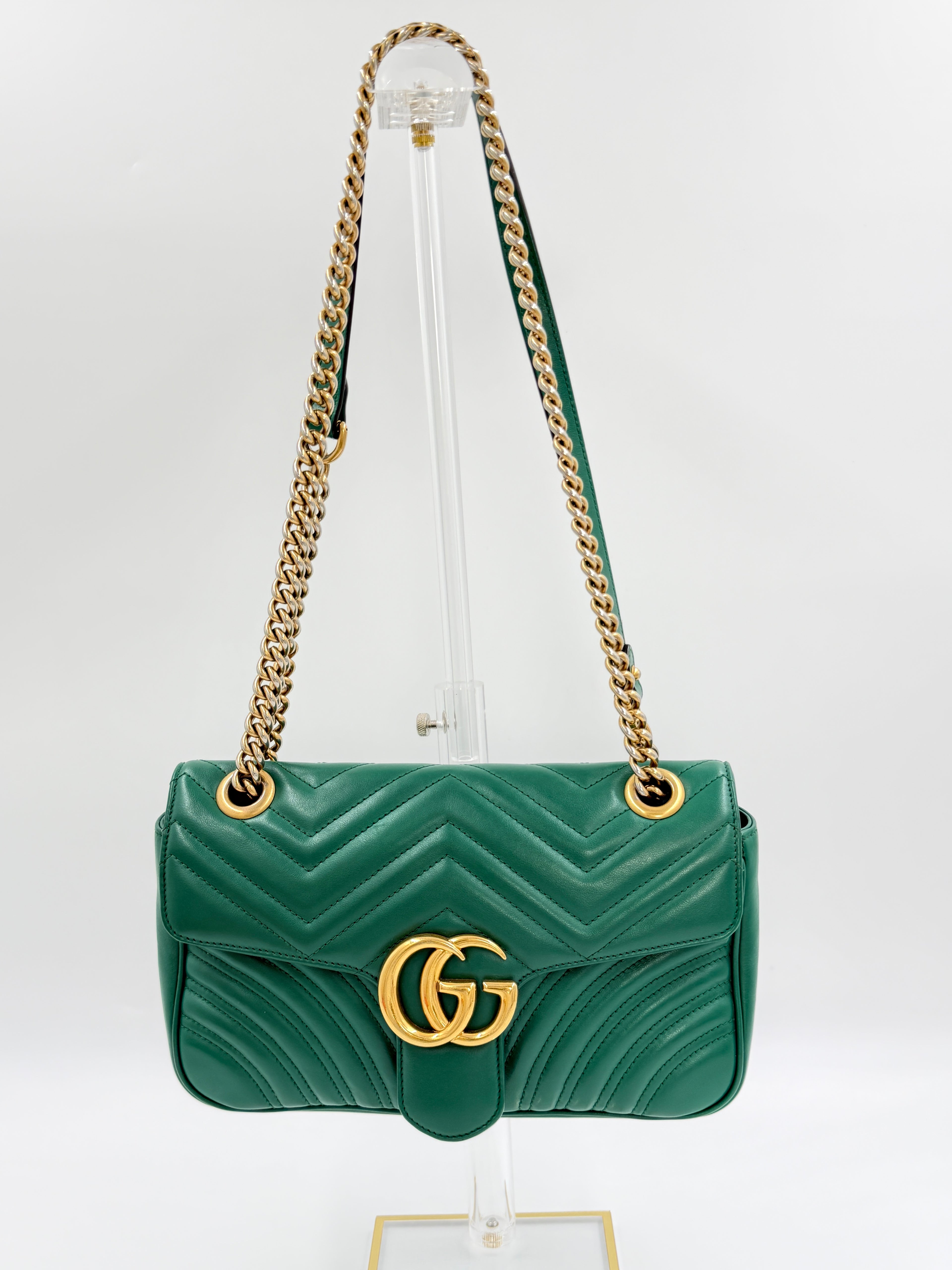 Pre-owned Gucci Green Marmont GG Matelassé Shoulder Bag - Authenticated