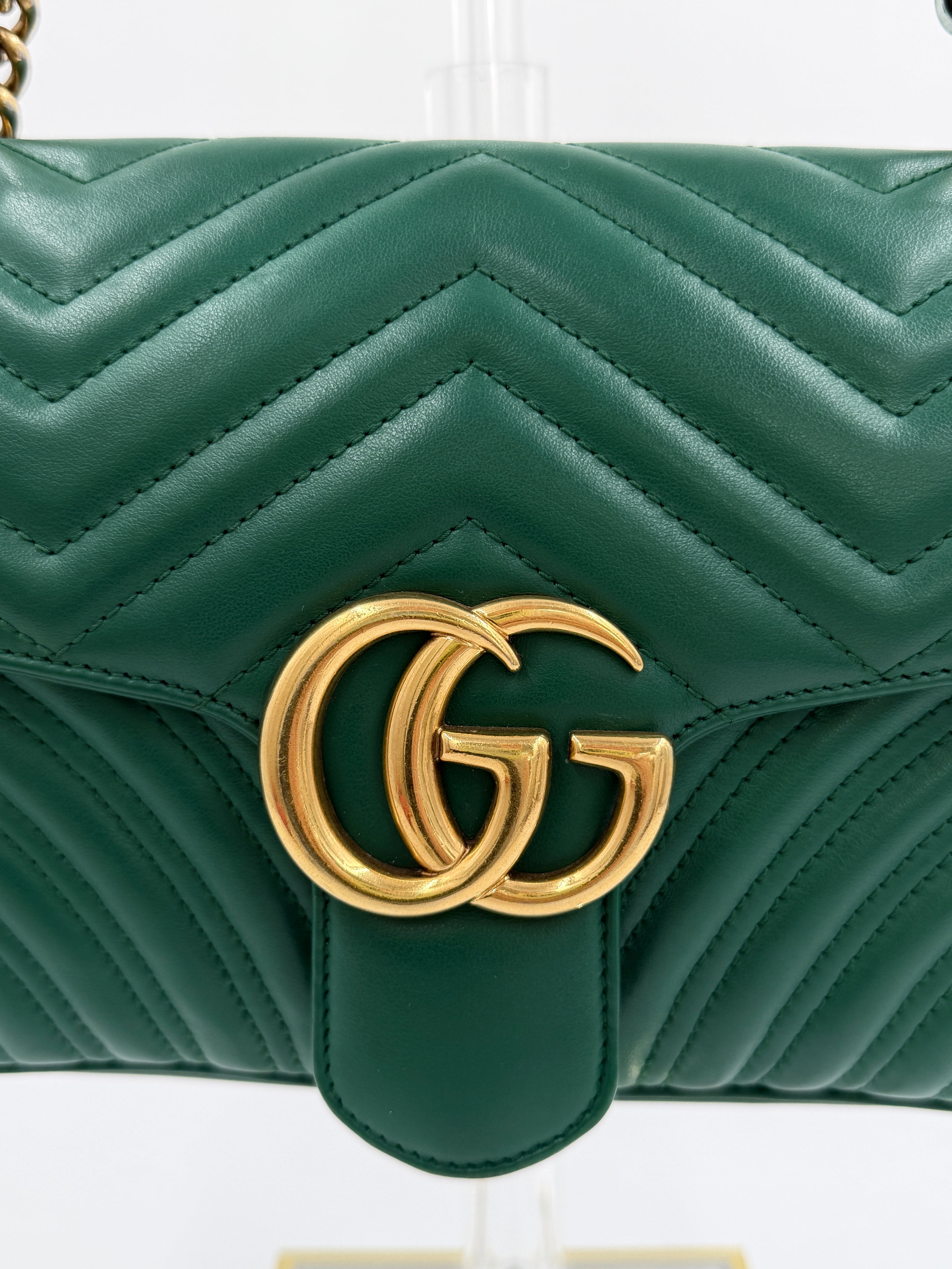 Pre-owned Gucci Green Marmont GG Matelassé Shoulder Bag - Authenticated