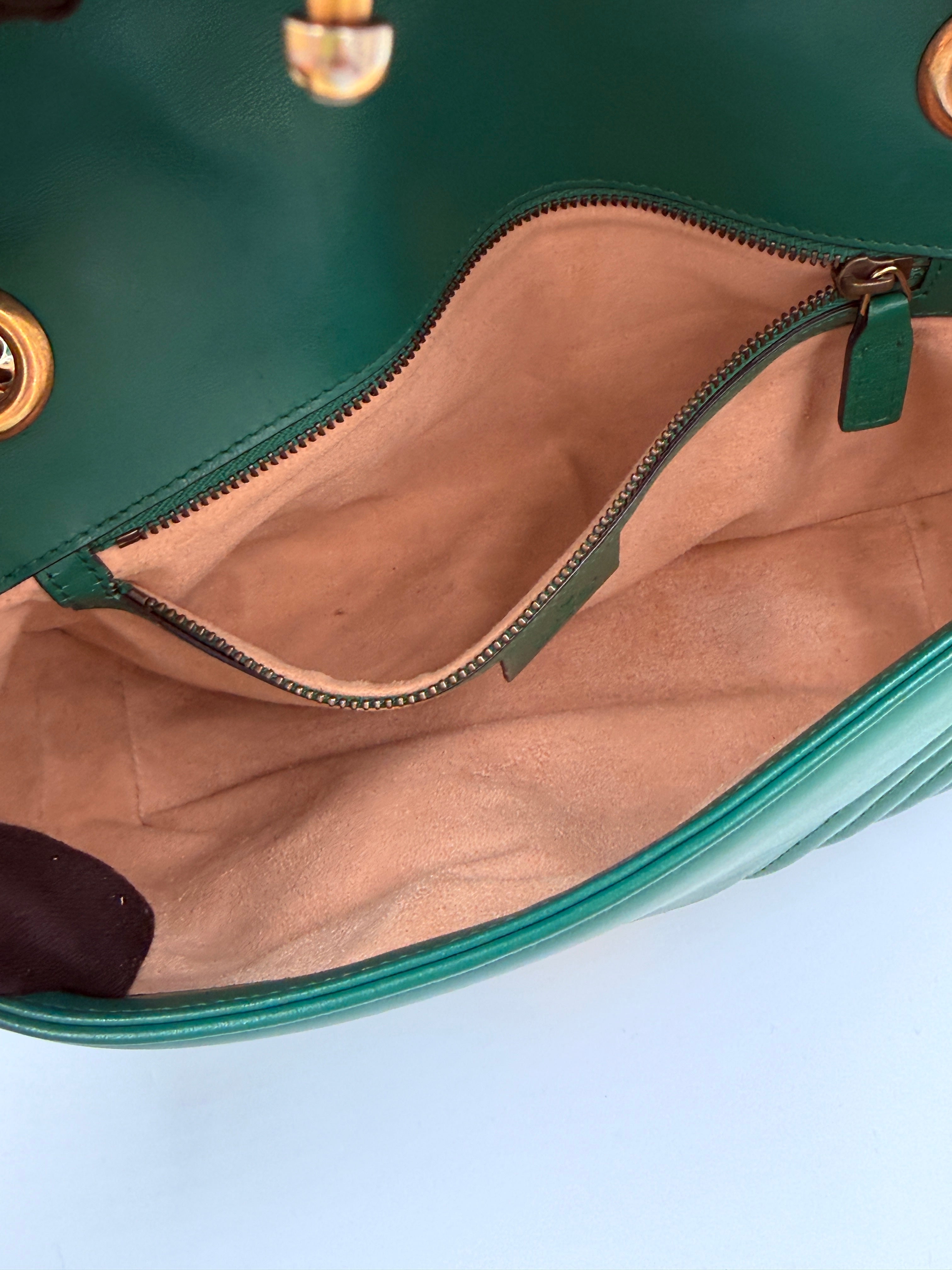 Pre-owned Gucci Green Marmont GG Matelassé Shoulder Bag - Authenticated