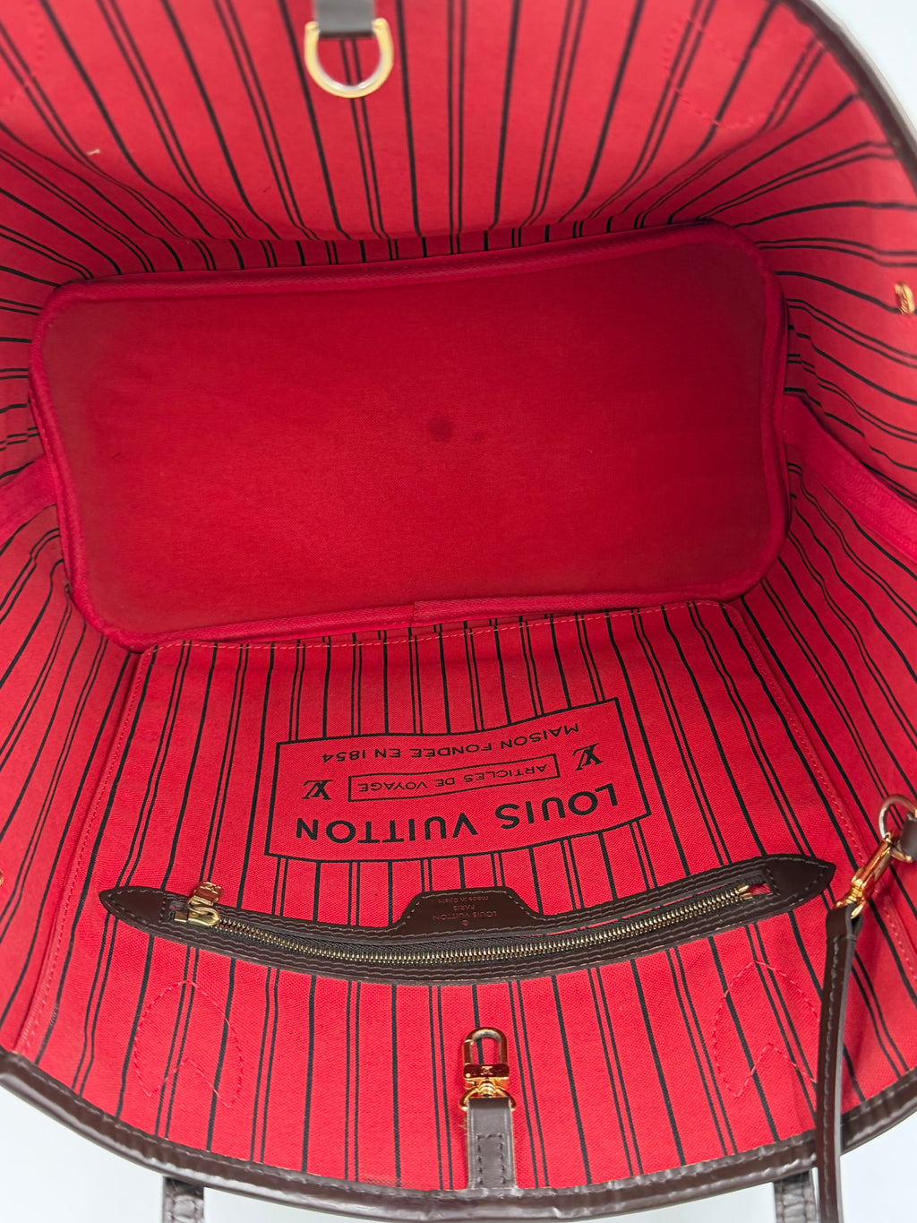 Pre-owned Louis Vuitton Damier Ebene Neverfull MM with Pouch - Authenticated