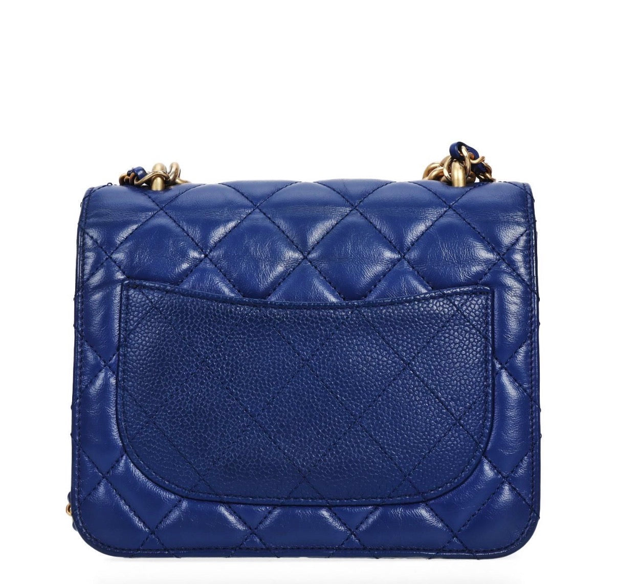 Pre-owned Chanel Calfskin Caviar Quilted Mini Chain Handle Flap Blue - Authenticated